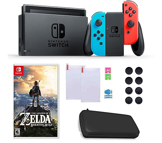 Nintendo Switch with Neon Joy-Con, Zelda & Accessories