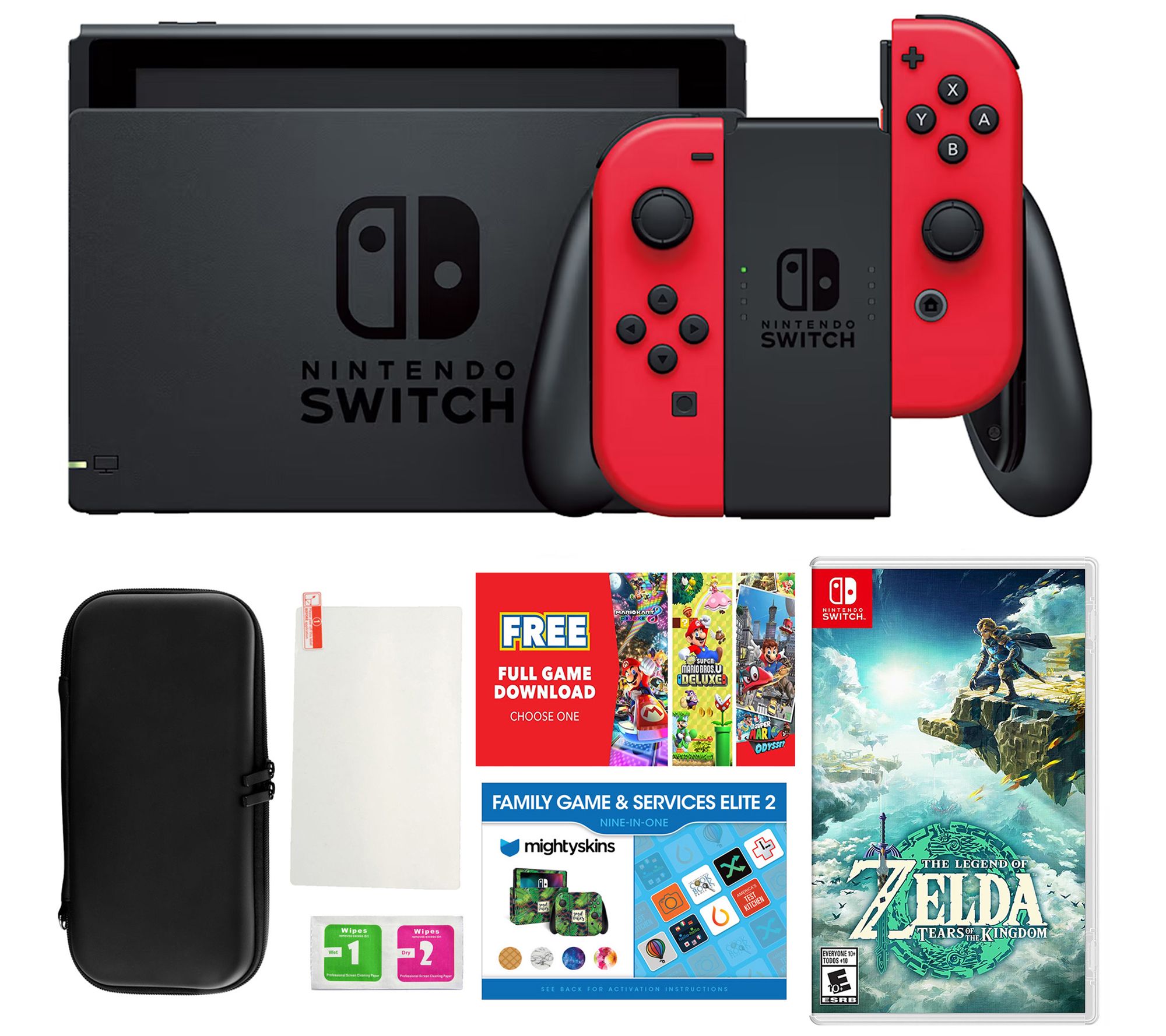 Nintendo Switch Bundle: Neon Blue/Red Bundle with The Legend of Zelda:  Tears of the Kingdom + Travel Case Kit (import with US Plug) 