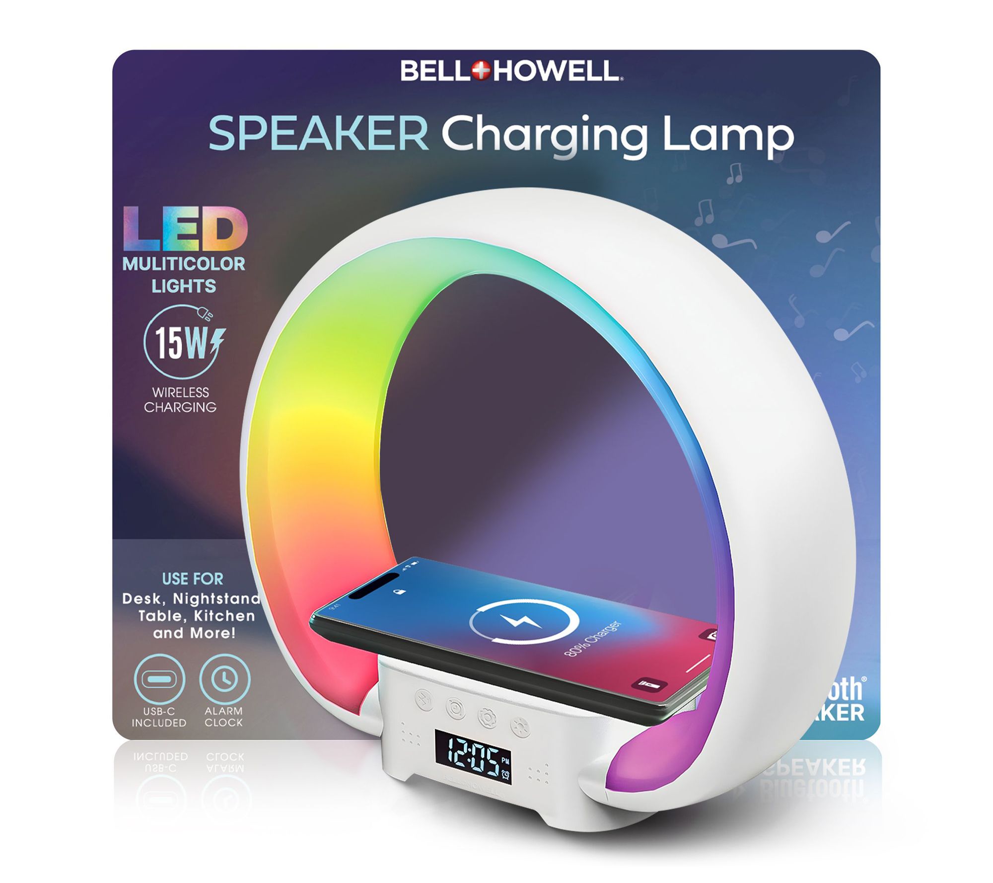 Bell + Howell LED Speaker Charging Lamp with Alarm Clock