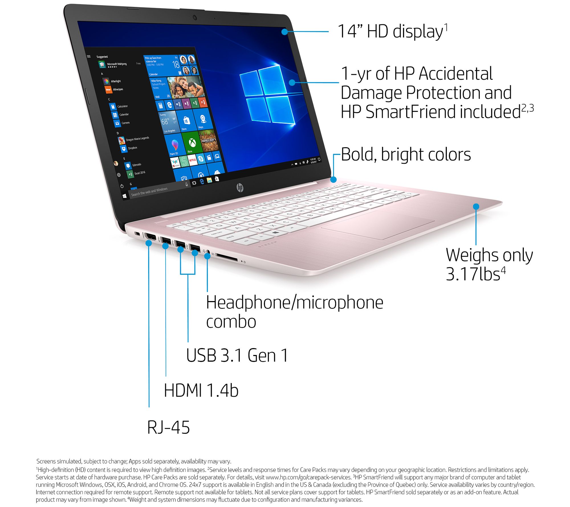 Buy 2021 HP Stream 14 HD SVA Laptop Computer, Intel Celeron N4000  Processor, 4GB RAM, 64GB eMMC flash memory, Intel UHD Graphics 600, 1-Year  Office, Bluetooth, Win 10S, Rose Pink, 128GB SnowBell