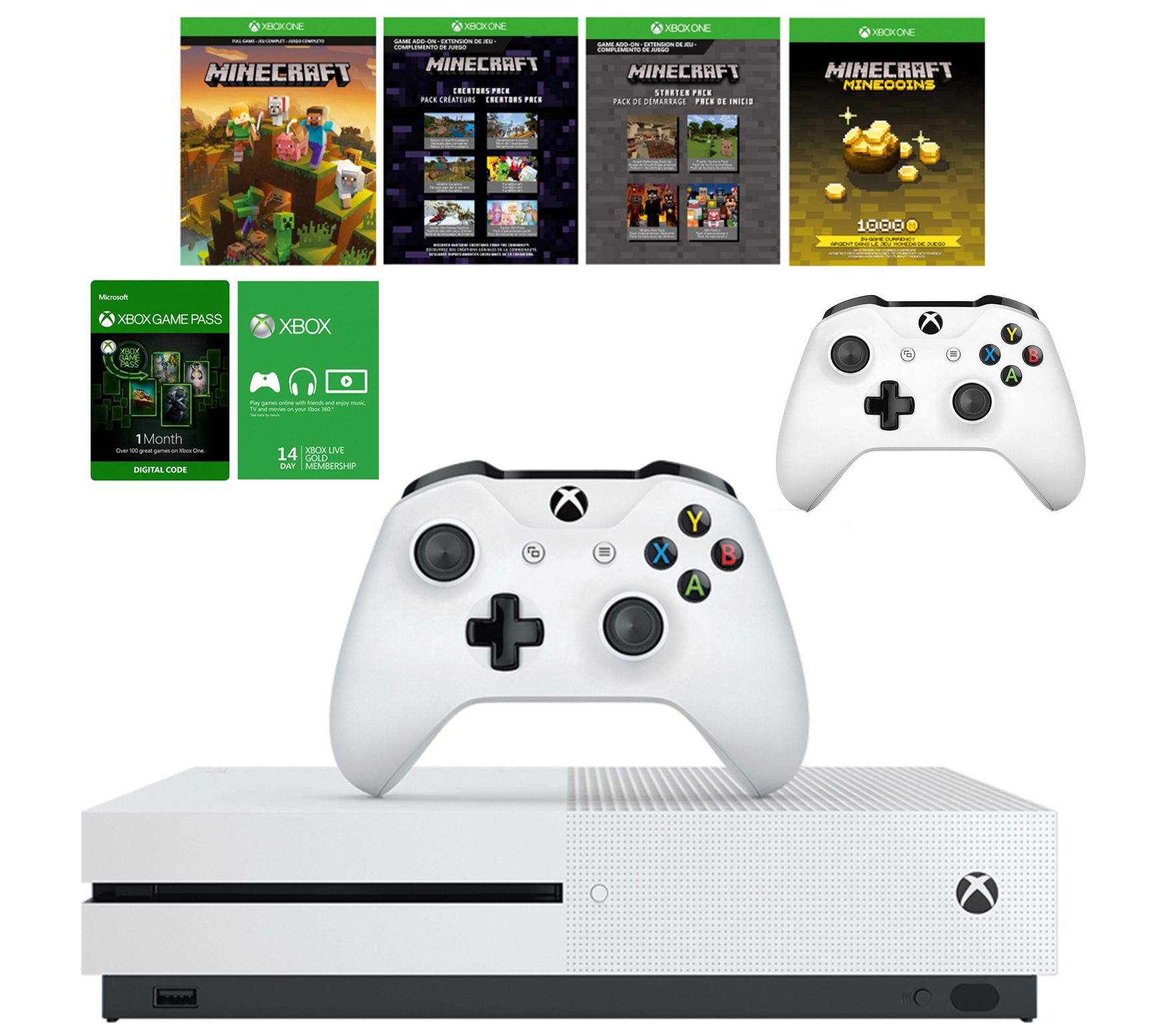 Xbox One S 1tb Minecraft 30 Day Game Pass Wtwo Controllers Qvccom - codes for hair in mall creator roblox