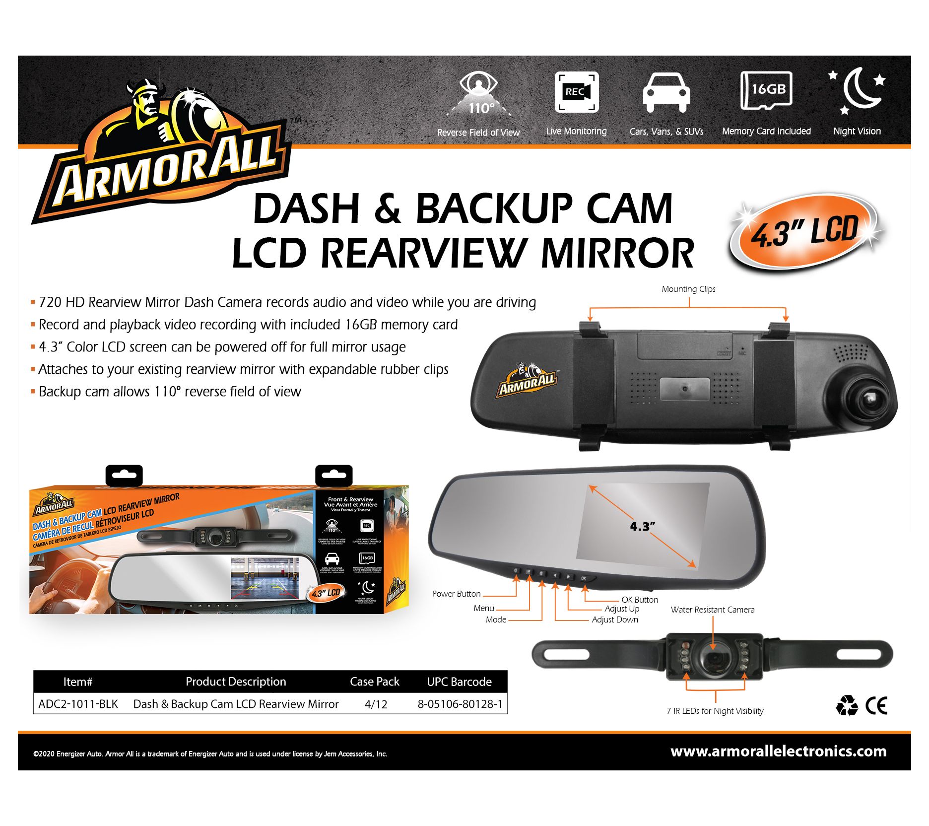 ArmorAll Rearview Mirror Dash & Backup Vehicle Camera