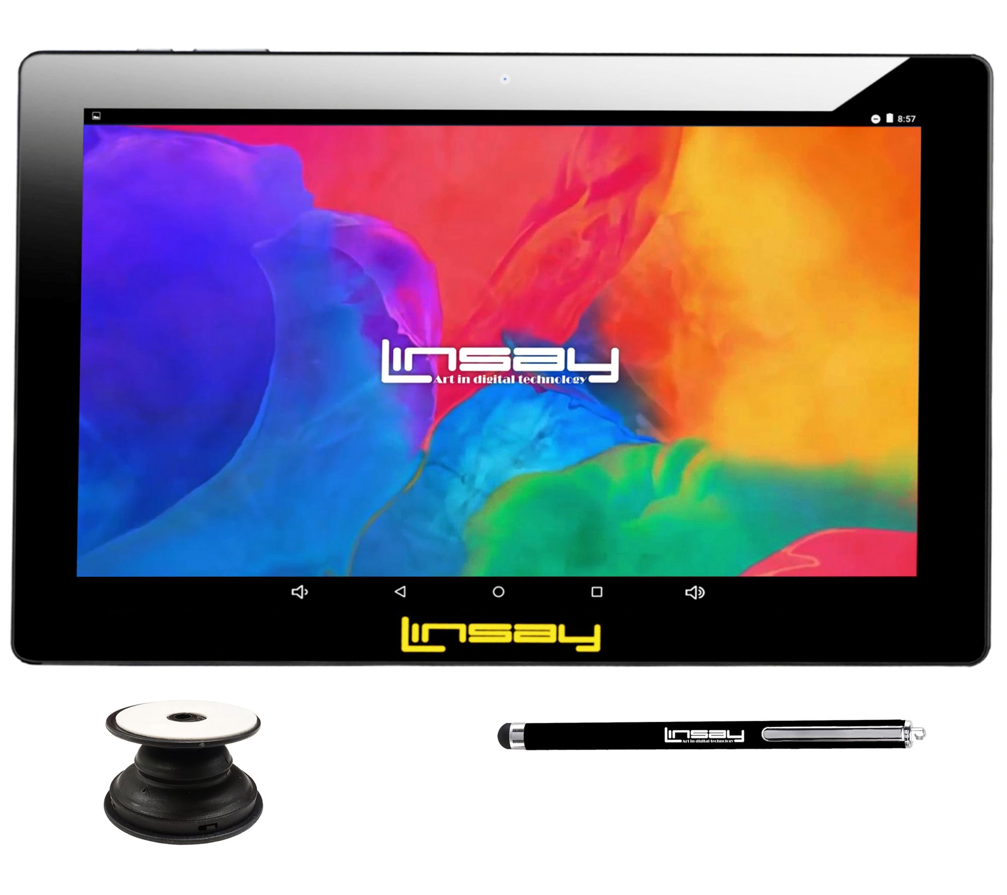 LINSAY 10.1" 32GB Android Tablet with Stylus & Pop Holder