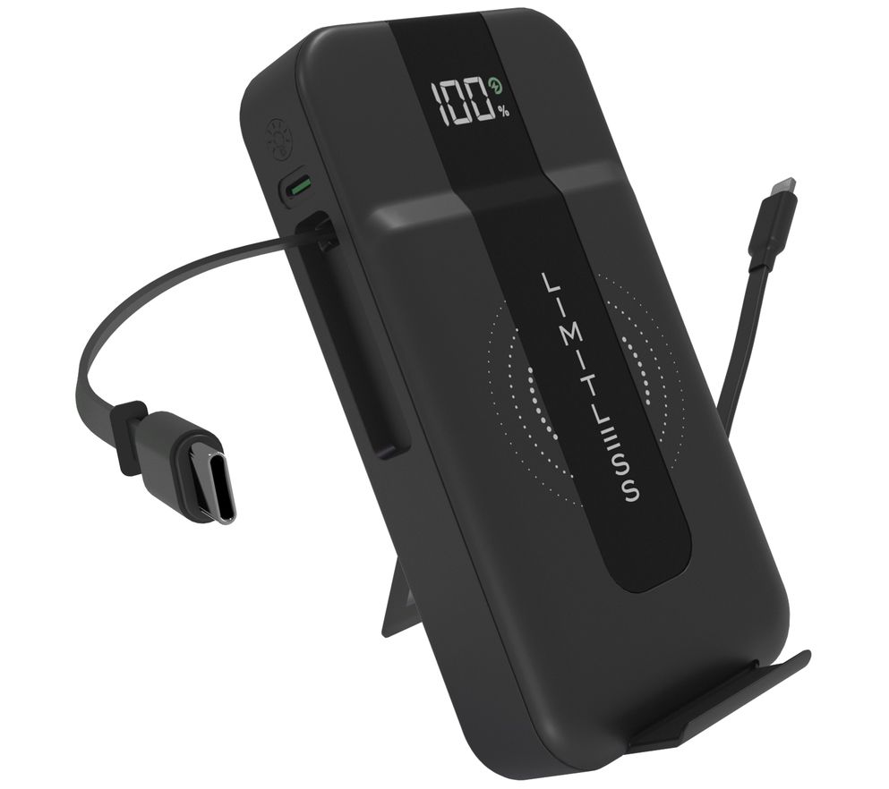 Limitless 15,000mAh & 15W Wireless Charge Power Bank w/AC Plug & Cables