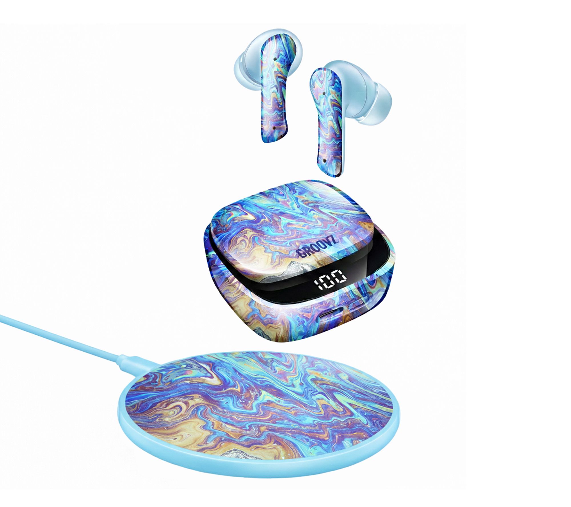 Groovz Plus True Wireless Earbuds with Charging Case & Charging Pad