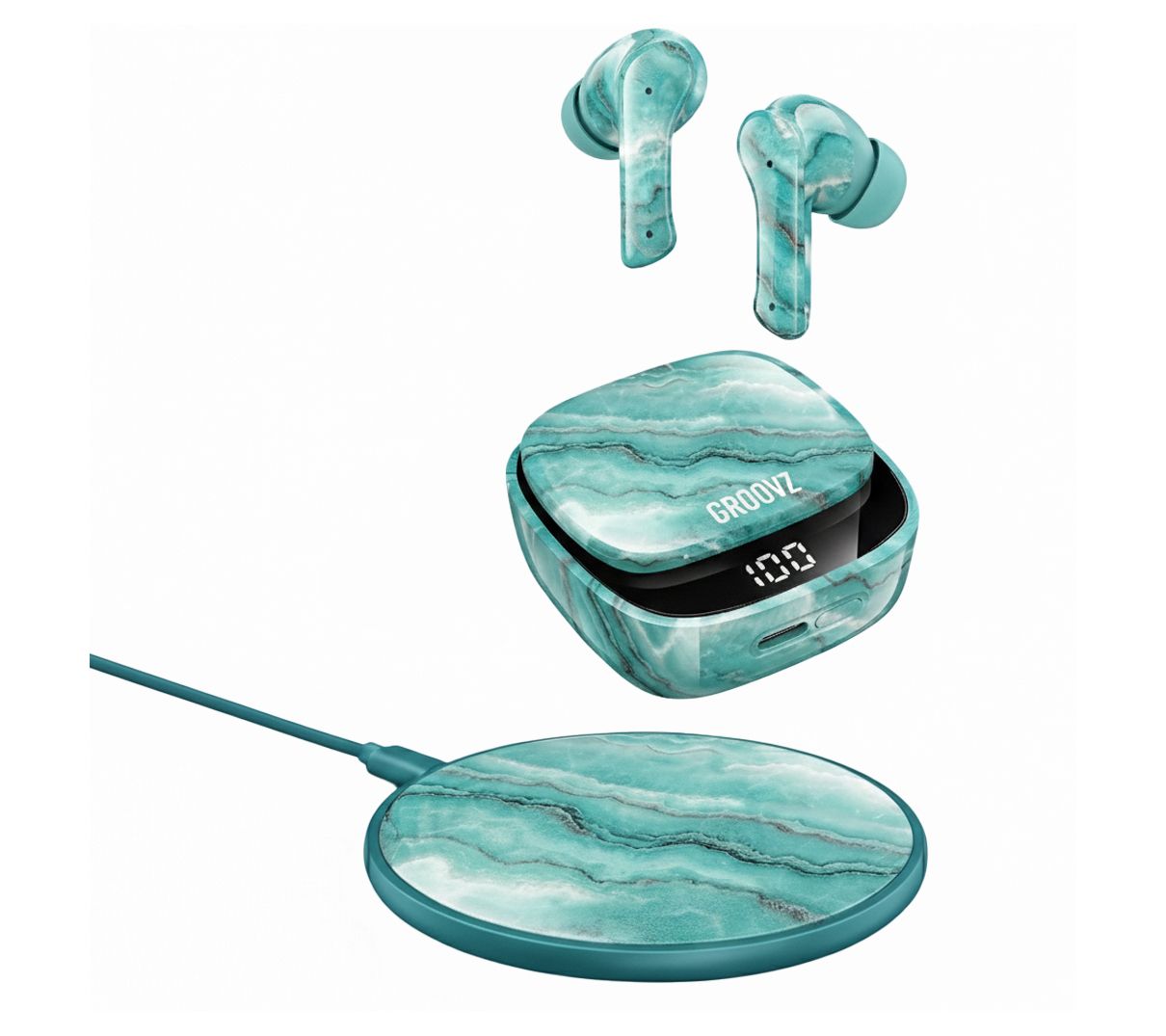 Groovz Plus True Wireless Earbuds with Charging Case & Charging Pad