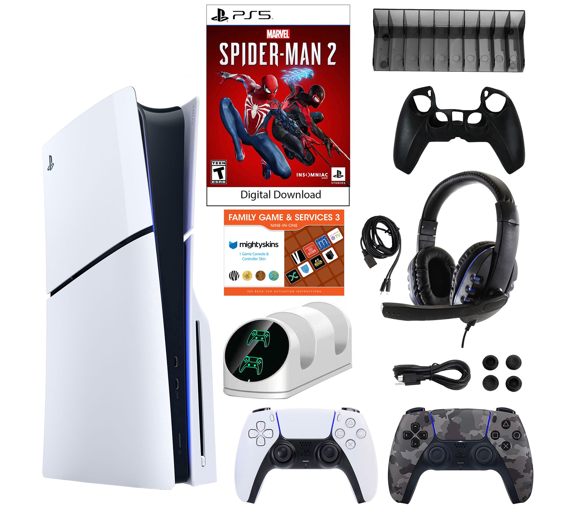 PS5 Slim Disc Console with Spider-Man 2, 2 Controllers, & Accessories