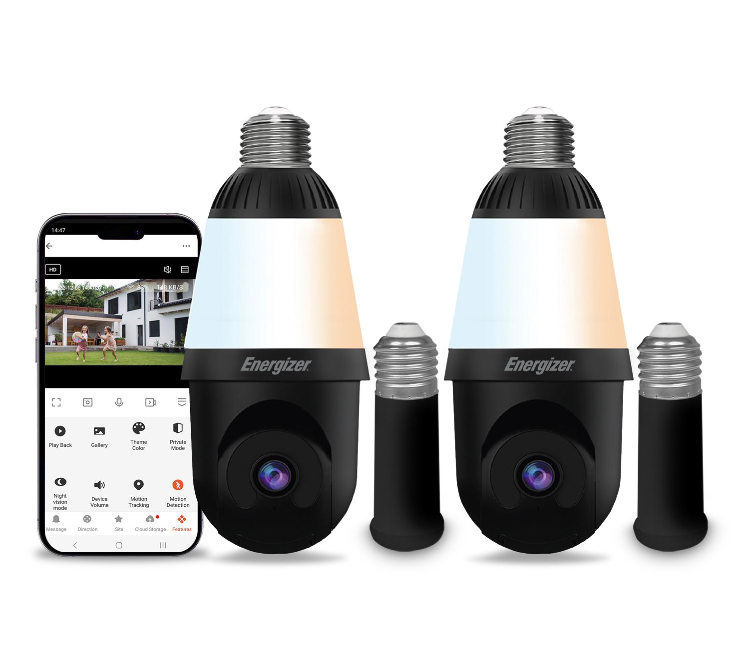 Energizer Smart WIFI Pan & Tilt 2K Light Bulb Camera 2PK