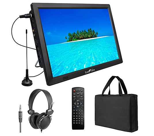 beFree 14" Portable LED TV with Antenna, Travel Bag & Headphones