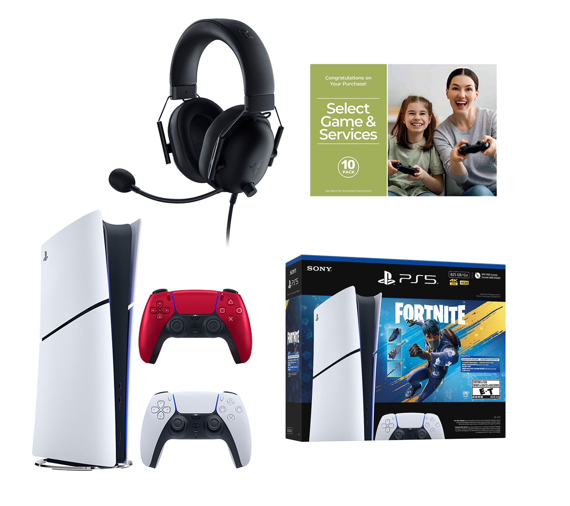 PS5 Disc Console with Fortnite, Razer Headset, Extra Controller