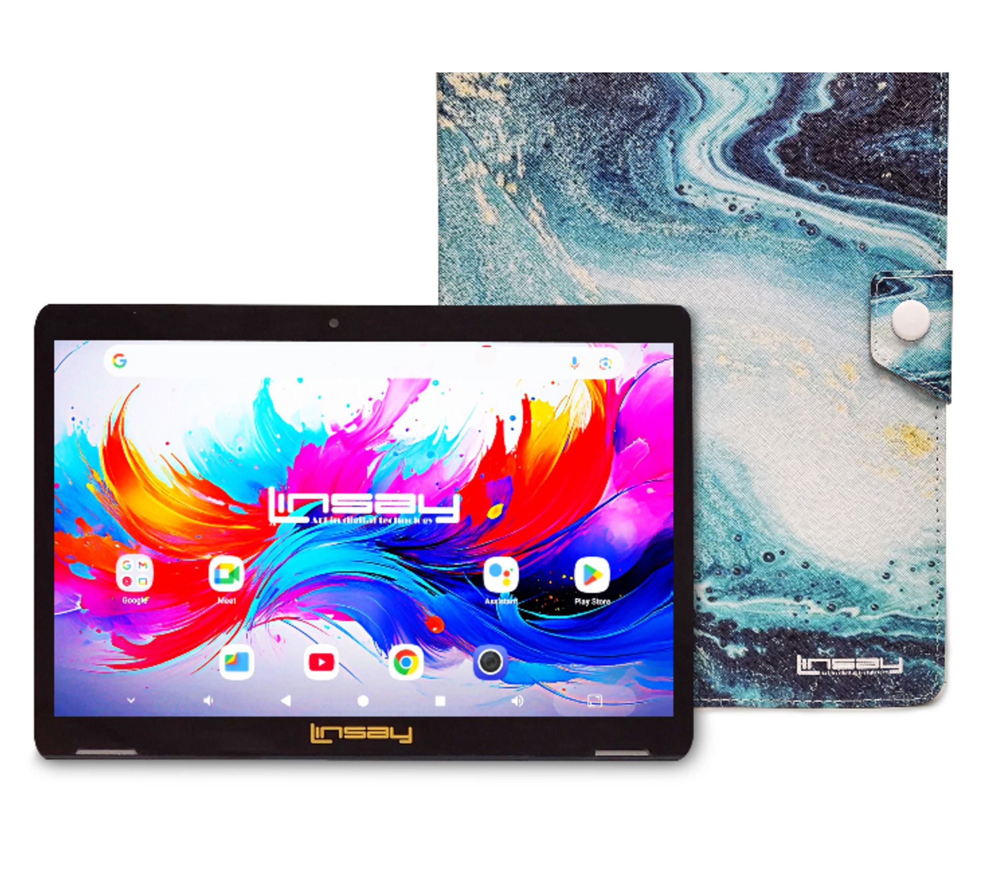 LINSAY 10.1"Octa Core 4GB Ram 256GB Storage w/Marble Case