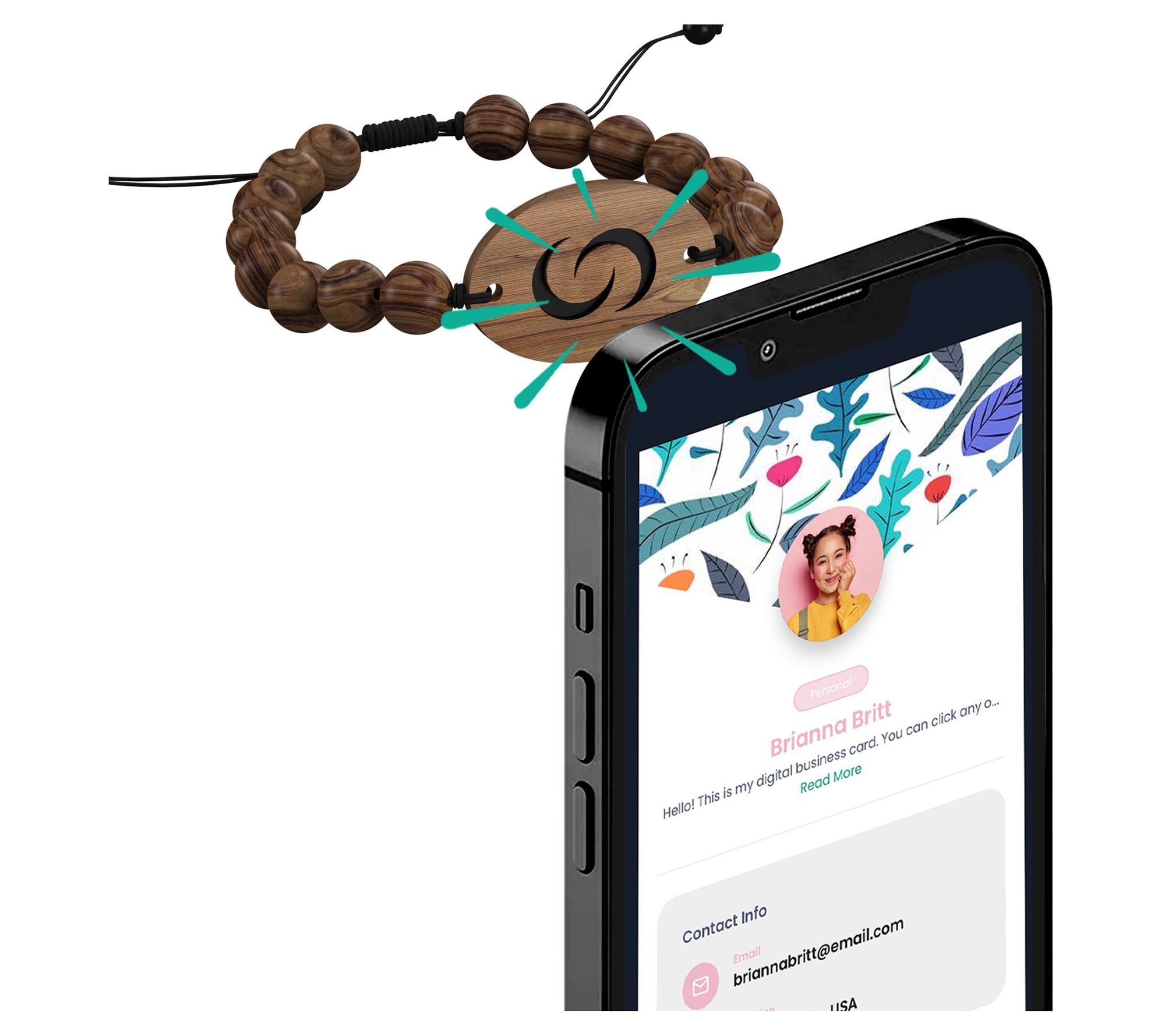 Contact Co. Smart Tap-to-Share Wooden Wearableracelet