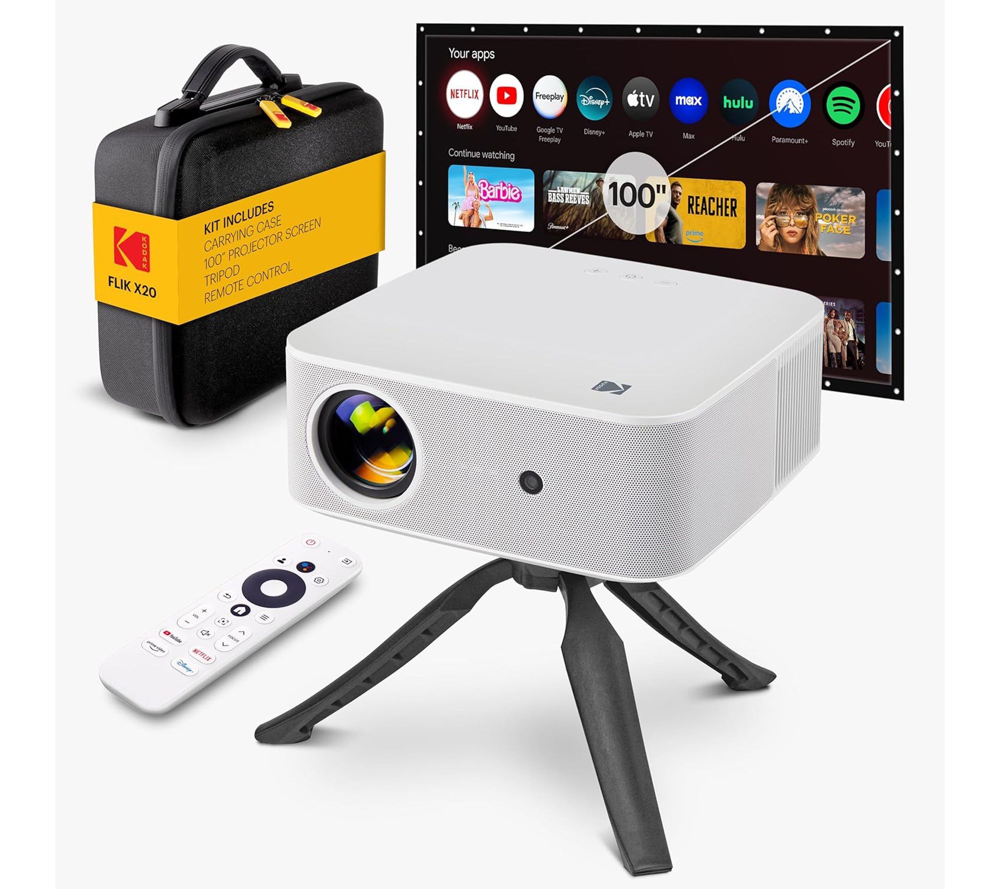 Kodak FLIK X20 Full HD Smart Projector Kit withScreen & More!