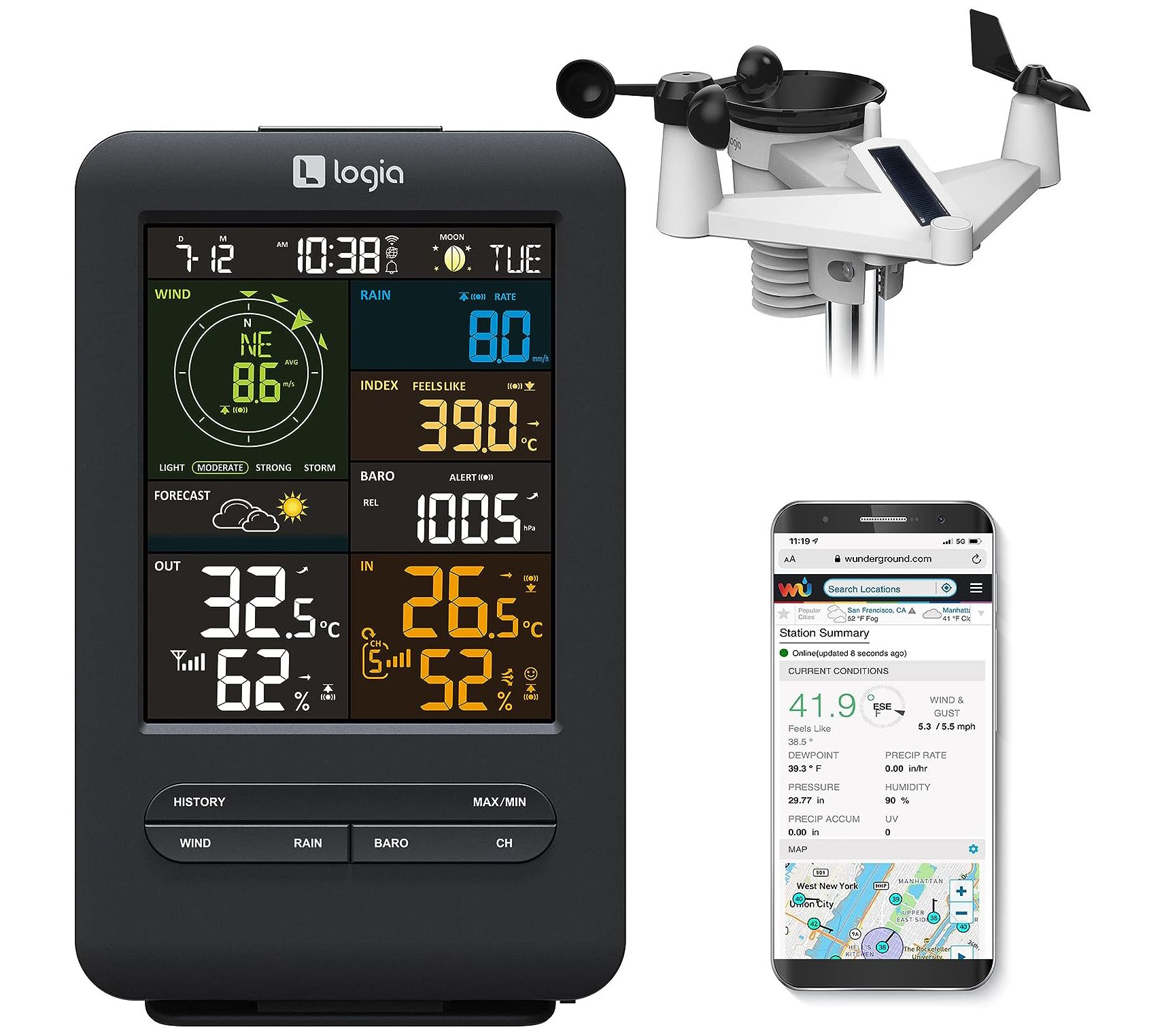 12.7'' Solar Powered Wireless Outdoor Weather Station