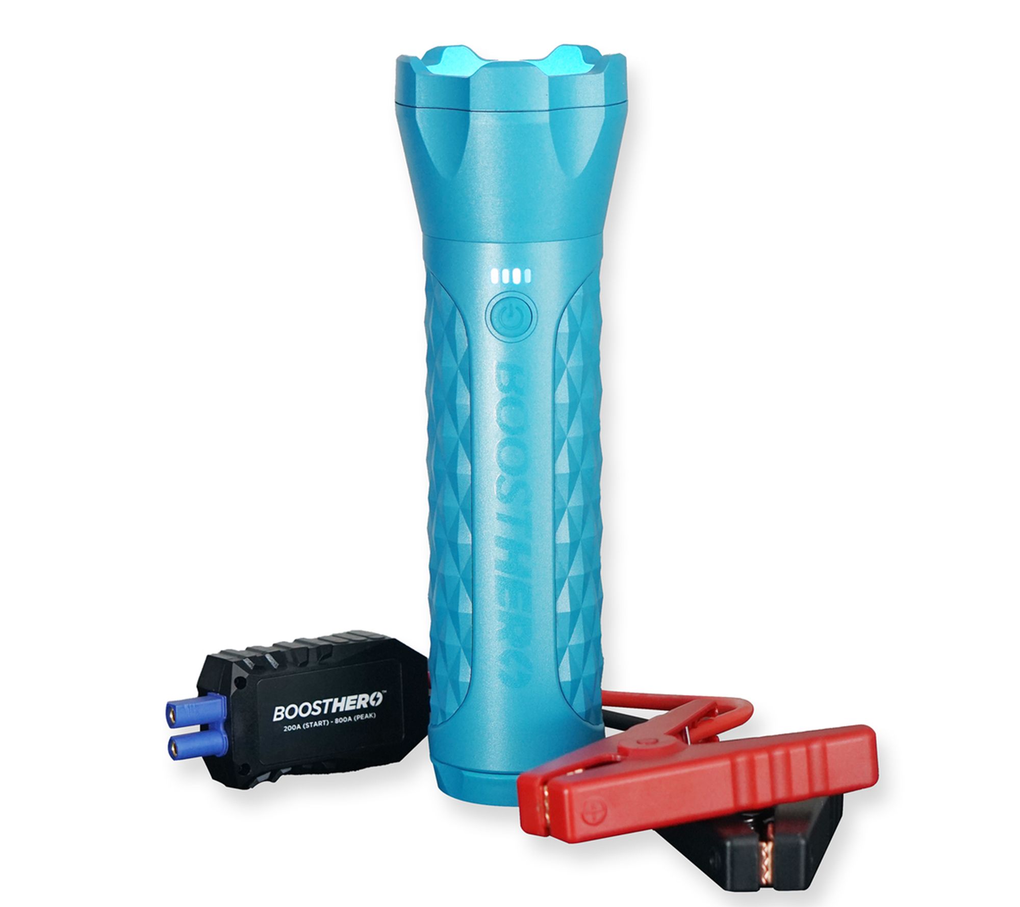 A blue flashlight jump starter