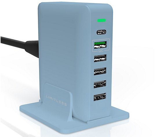 Limitless Tower 6-Port USB & Type-C Charger w/ Stand & Cables