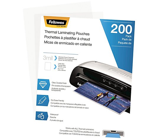 Fellowes Thermal Laminating Pouches - Letter,200-Pack