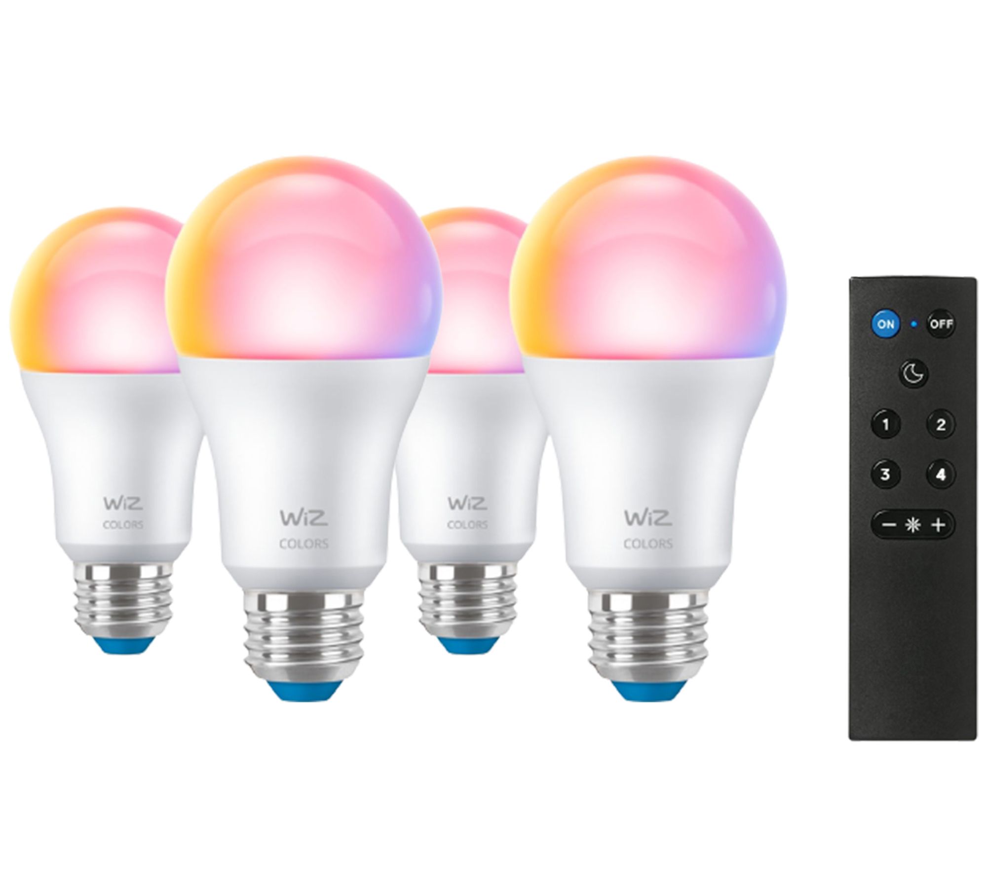 WiZ A19 LED Colored Light Bulbs Set of 4 withRemote