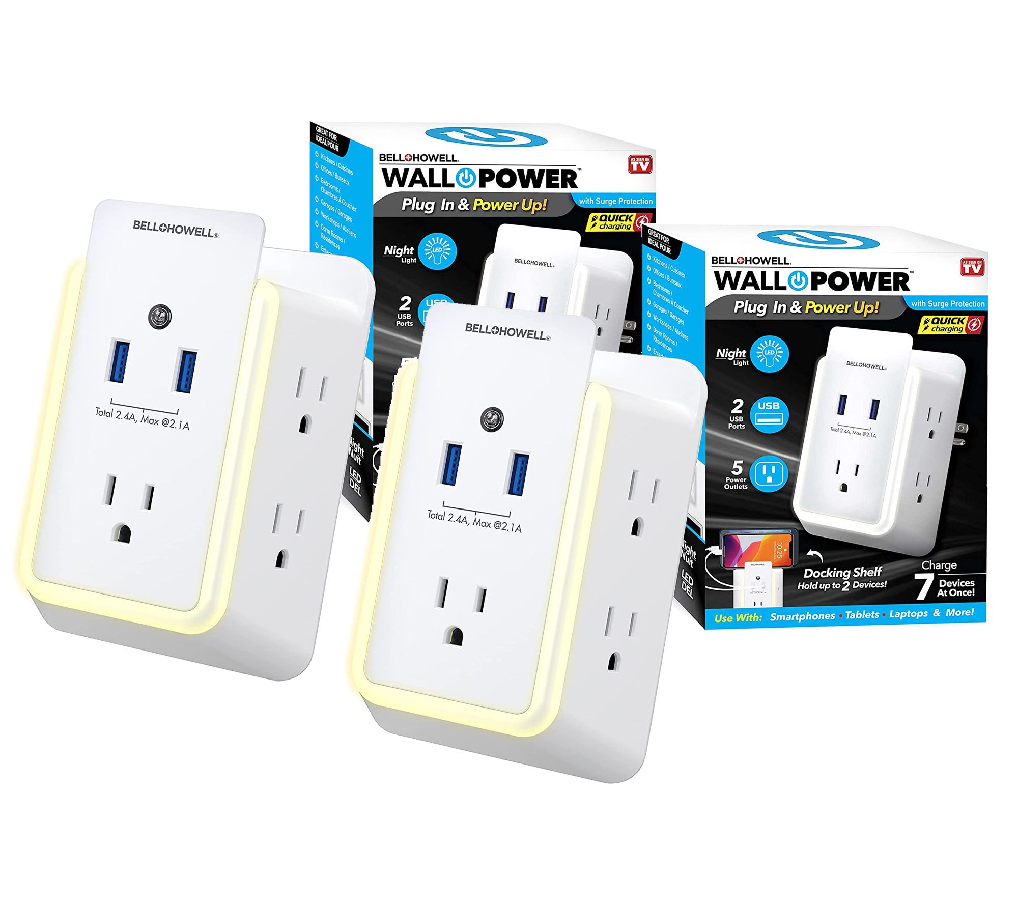 Bell & Howell 2 Pack Night Light Wall Power Hub