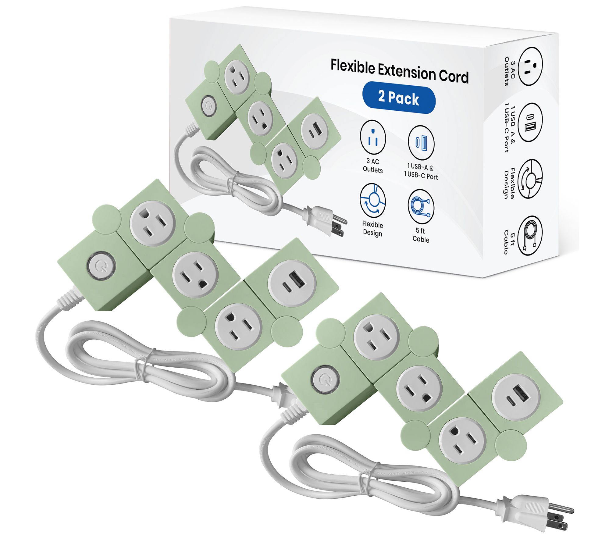 Uncaged Ergonomics Flexible 2 Pack Extension Cord