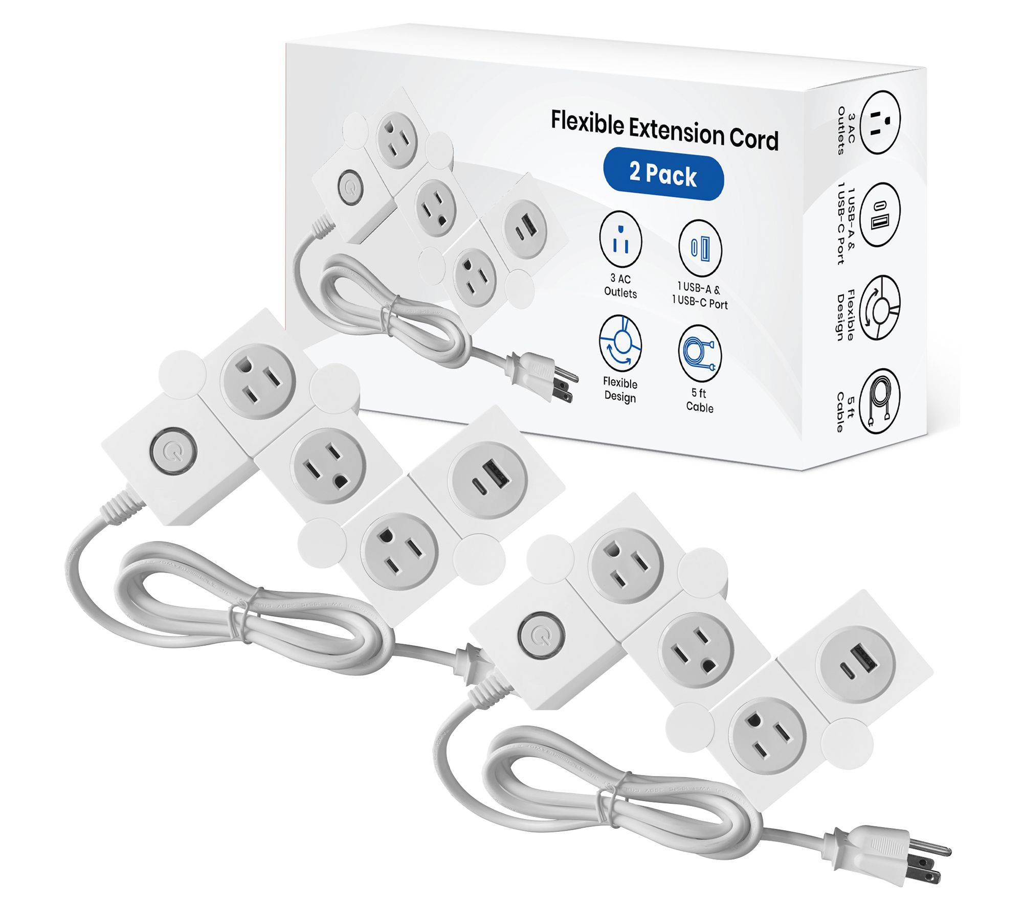 Uncaged Ergonomics Flexible 2 Pack Extension Cord
