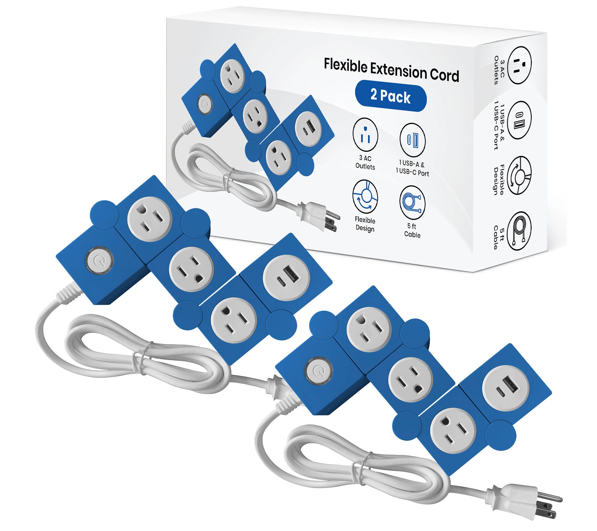 Uncaged Ergonomics Flexible 2 Pack Extension Cord
