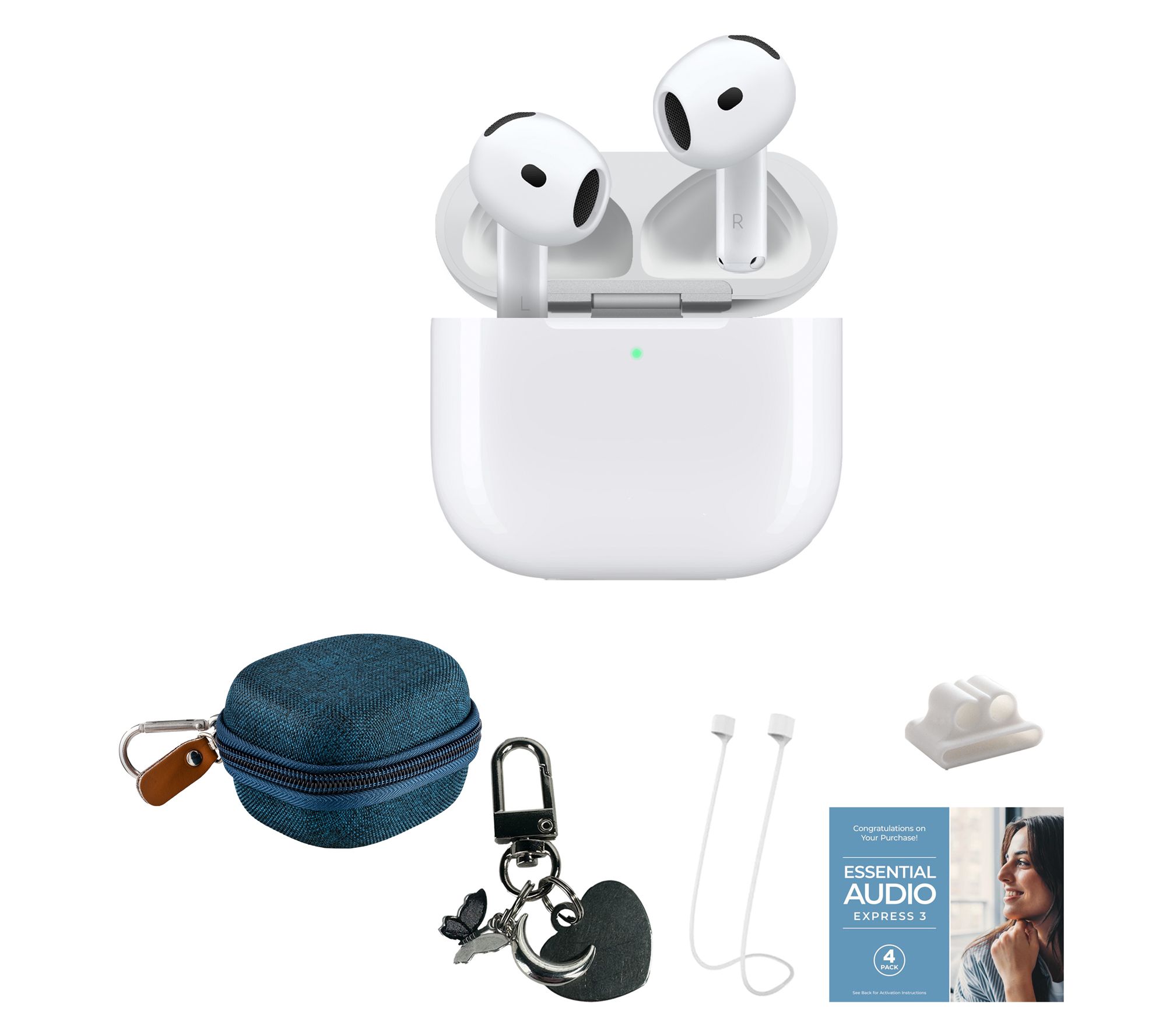 Apple AirPod 4 with Software Suite, Travel Case, Silver Keychain