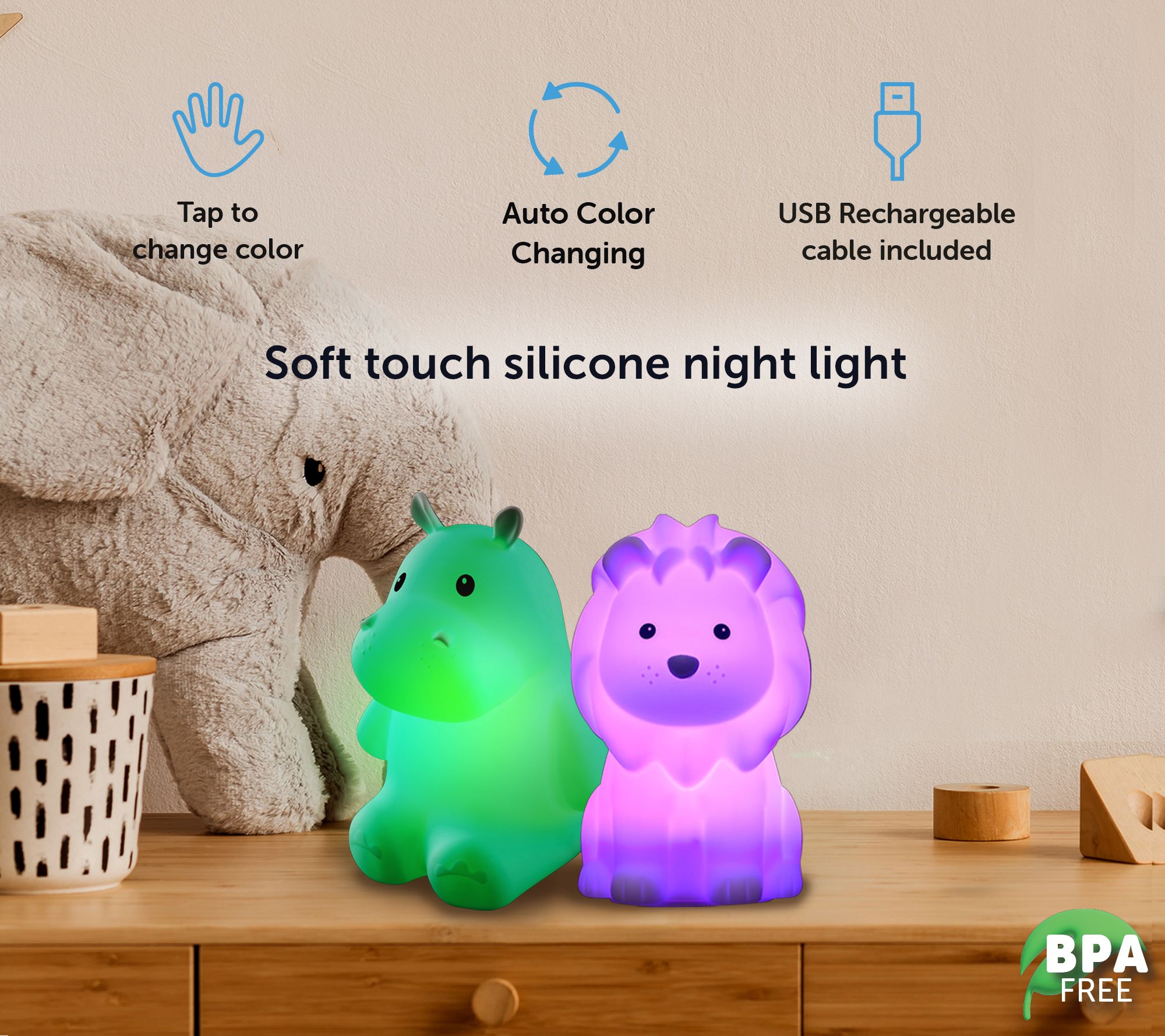Globe Electric Set of 2 Rechargeable Color Changing Animal Lights
