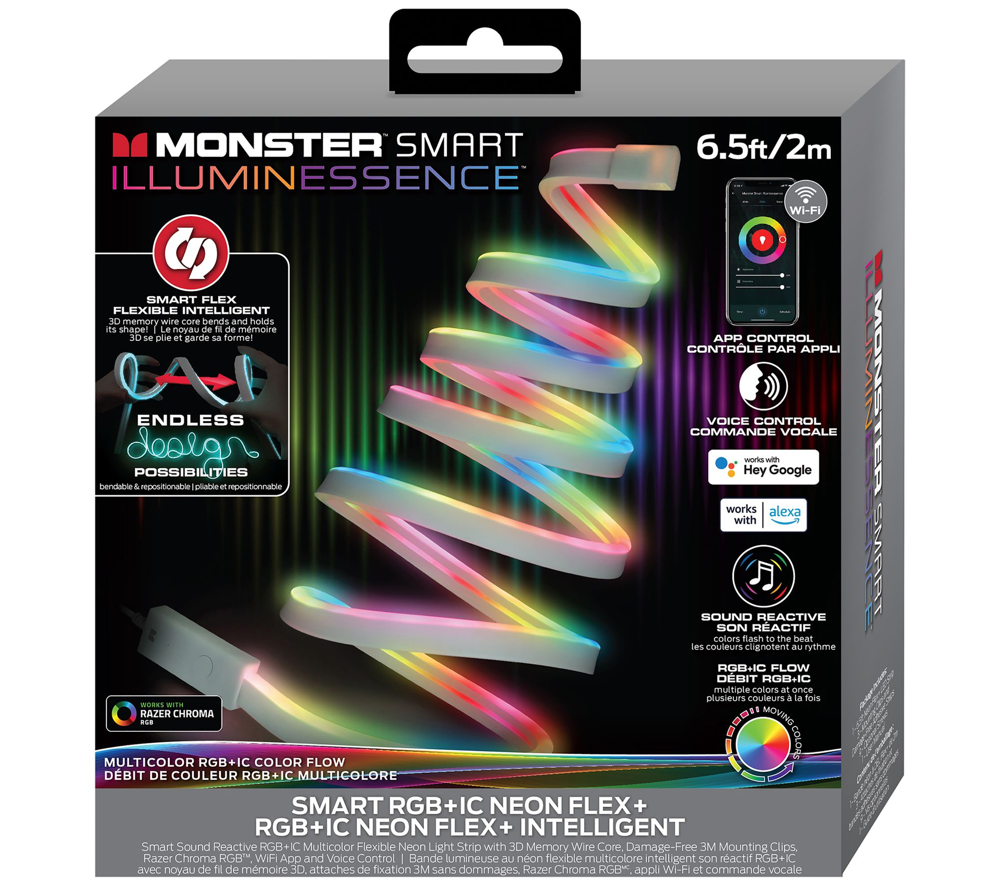 Monster LED Smart 6.5ft Multi-Color Light Strip, Mobile App & Voice  Controlled, USB Plug 
