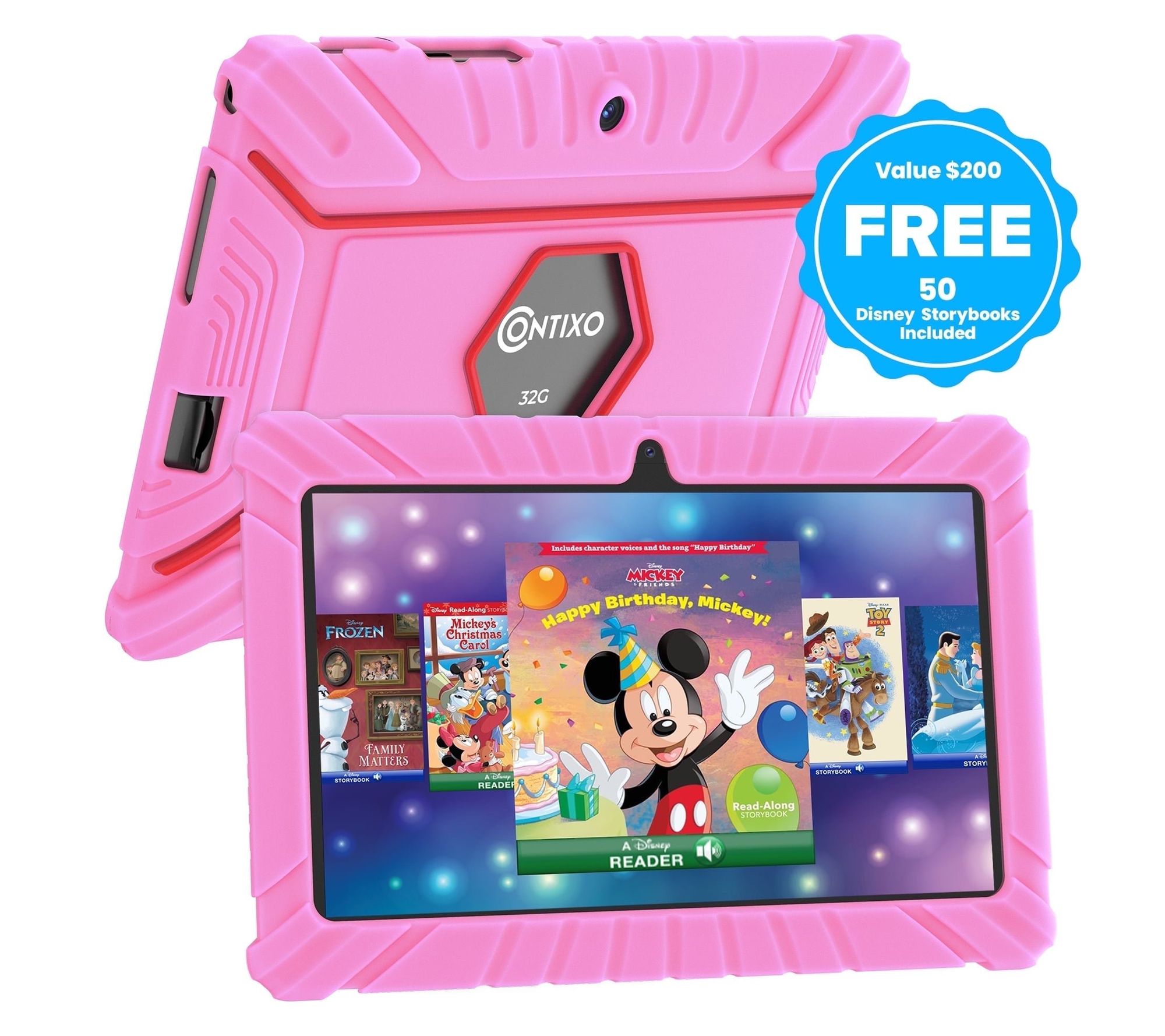 Contixo 7" V8 Kids Tablet Disney eBooks, Kid-Proof Case