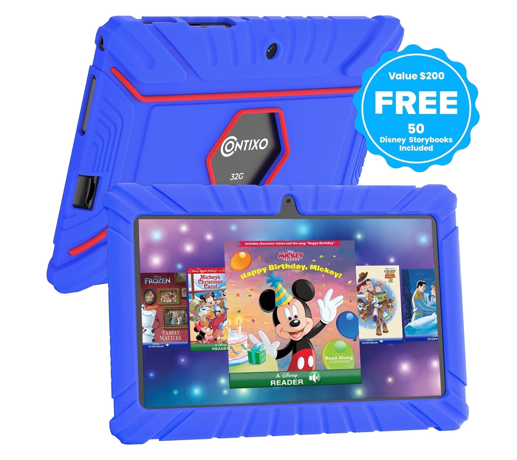 Contixo 7" V8 Kids Tablet Disney eBooks, Kid-Proof Case