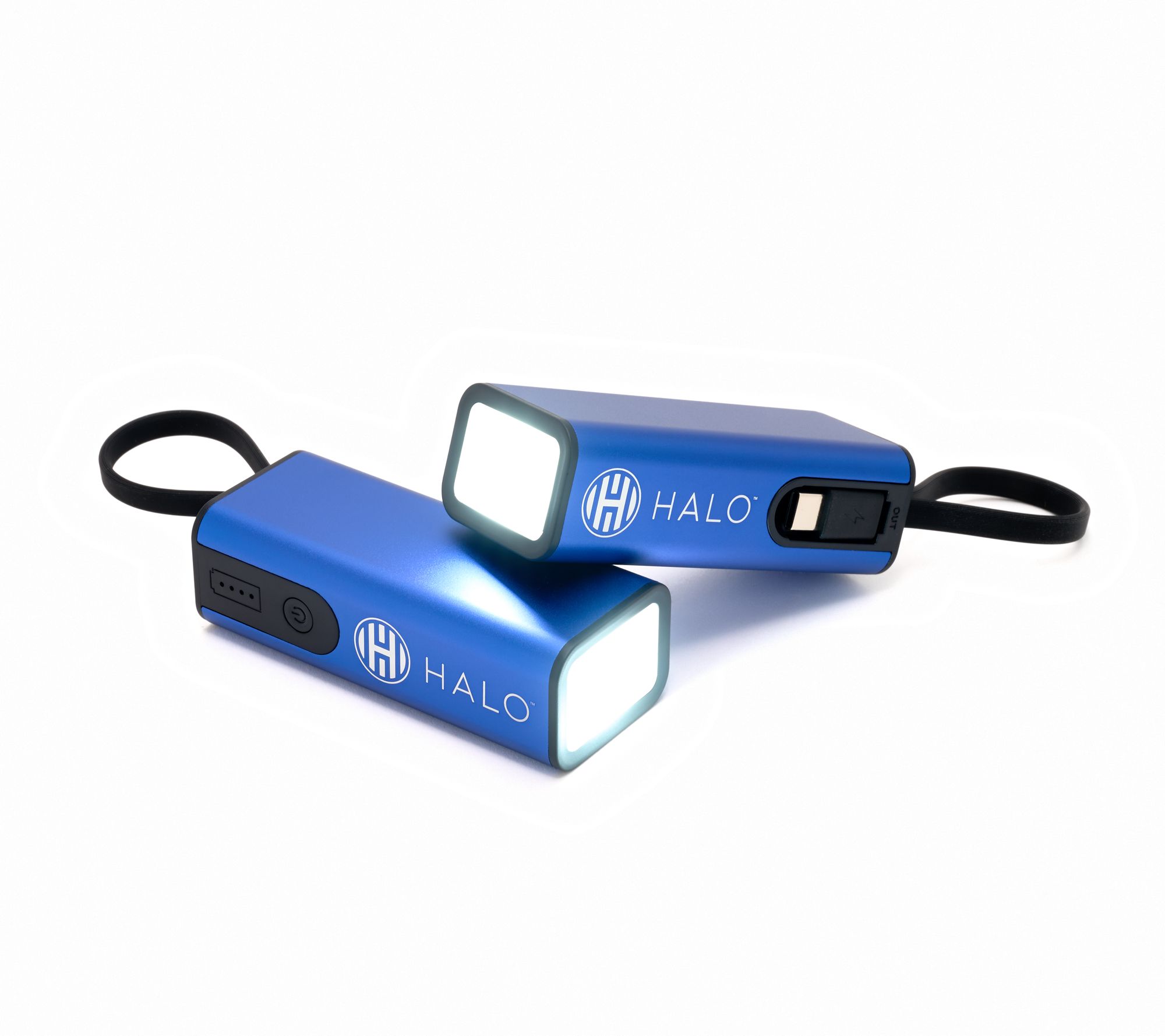  HALO Set of 2 4.4k mAh Power Banks w/ Flashlight & Built in Cable