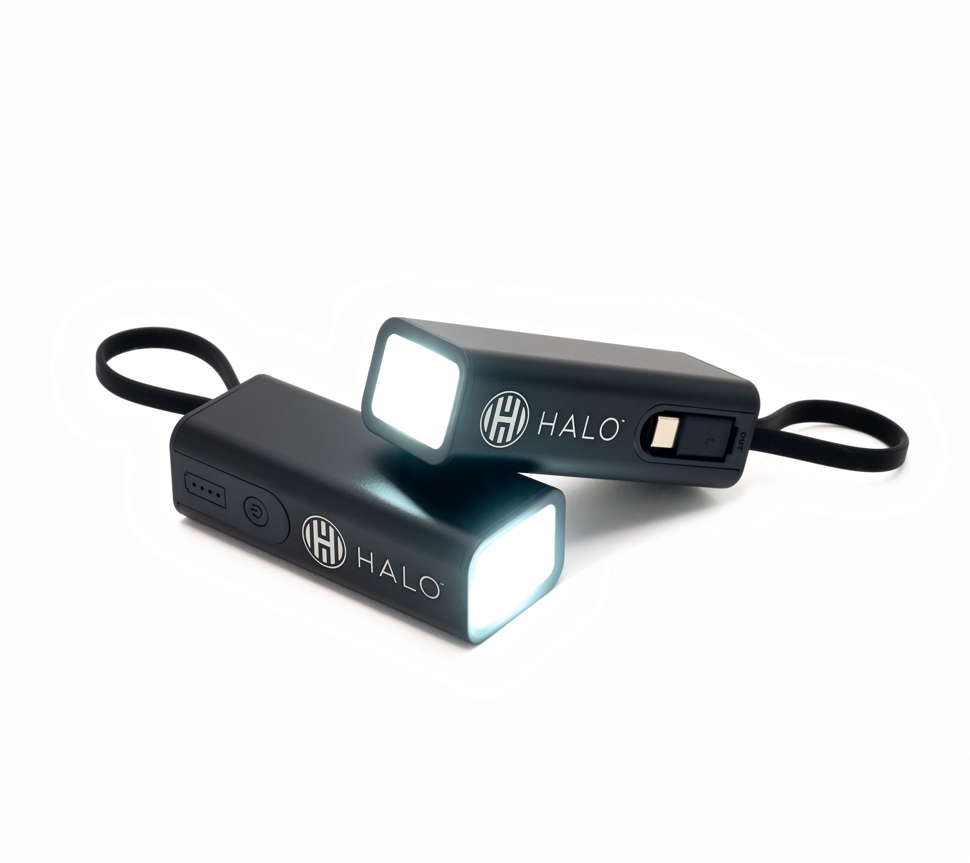 HALO Set of 2 4.4k mAh Power Banks w/ Flashlight & Built in Cable