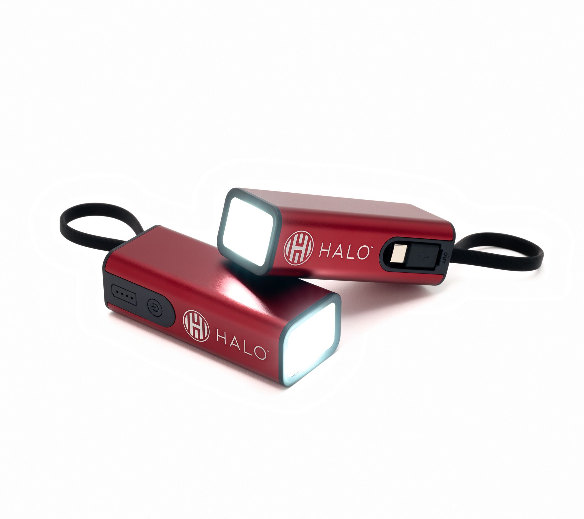 HALO Set of 2 4.4k mAh Power Banks w/ Flashlight & Built in Cable