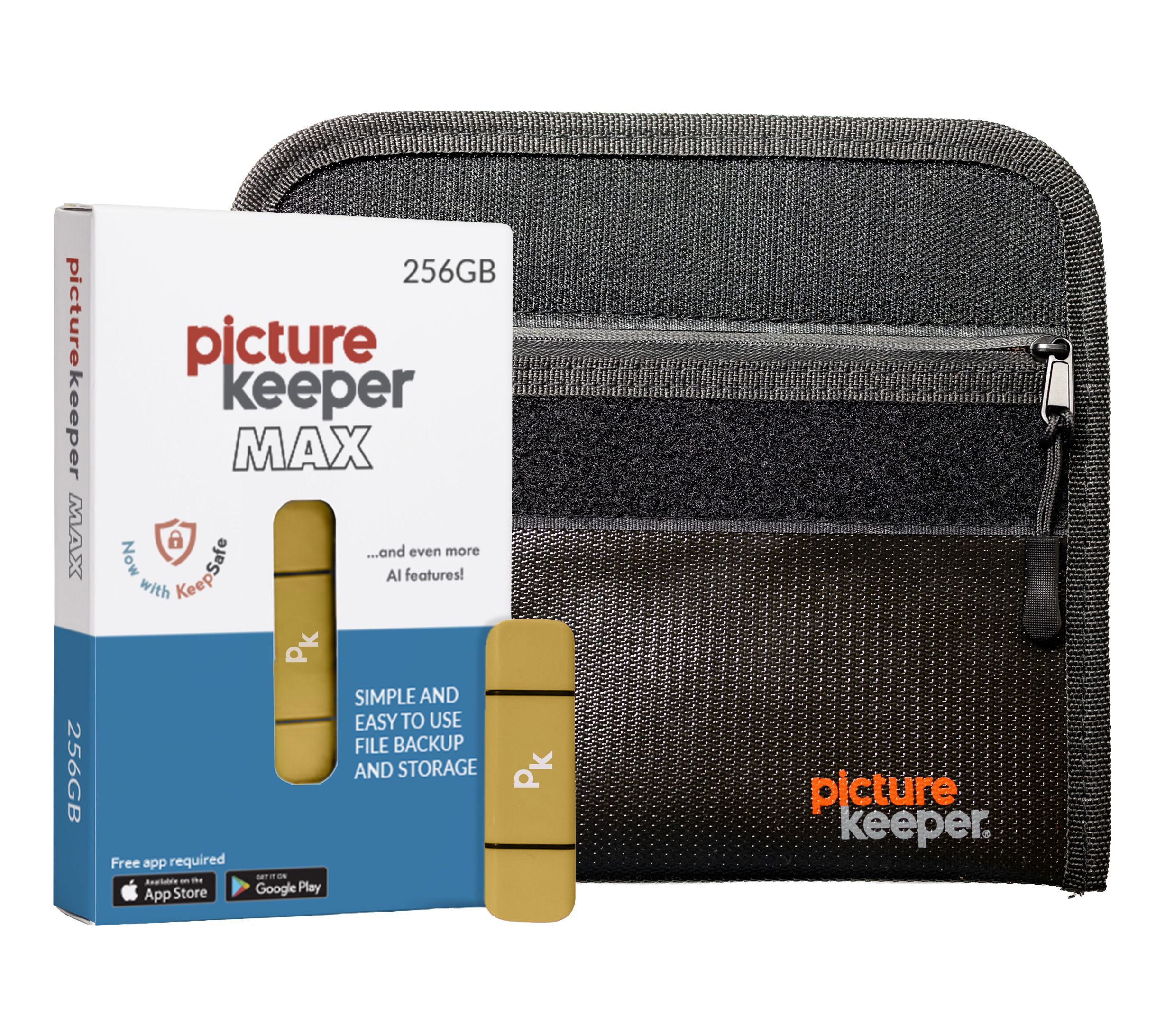 Picture Keeper MAX 256GB + 1 Free Yr KeepSafe + Fire/Water Bag