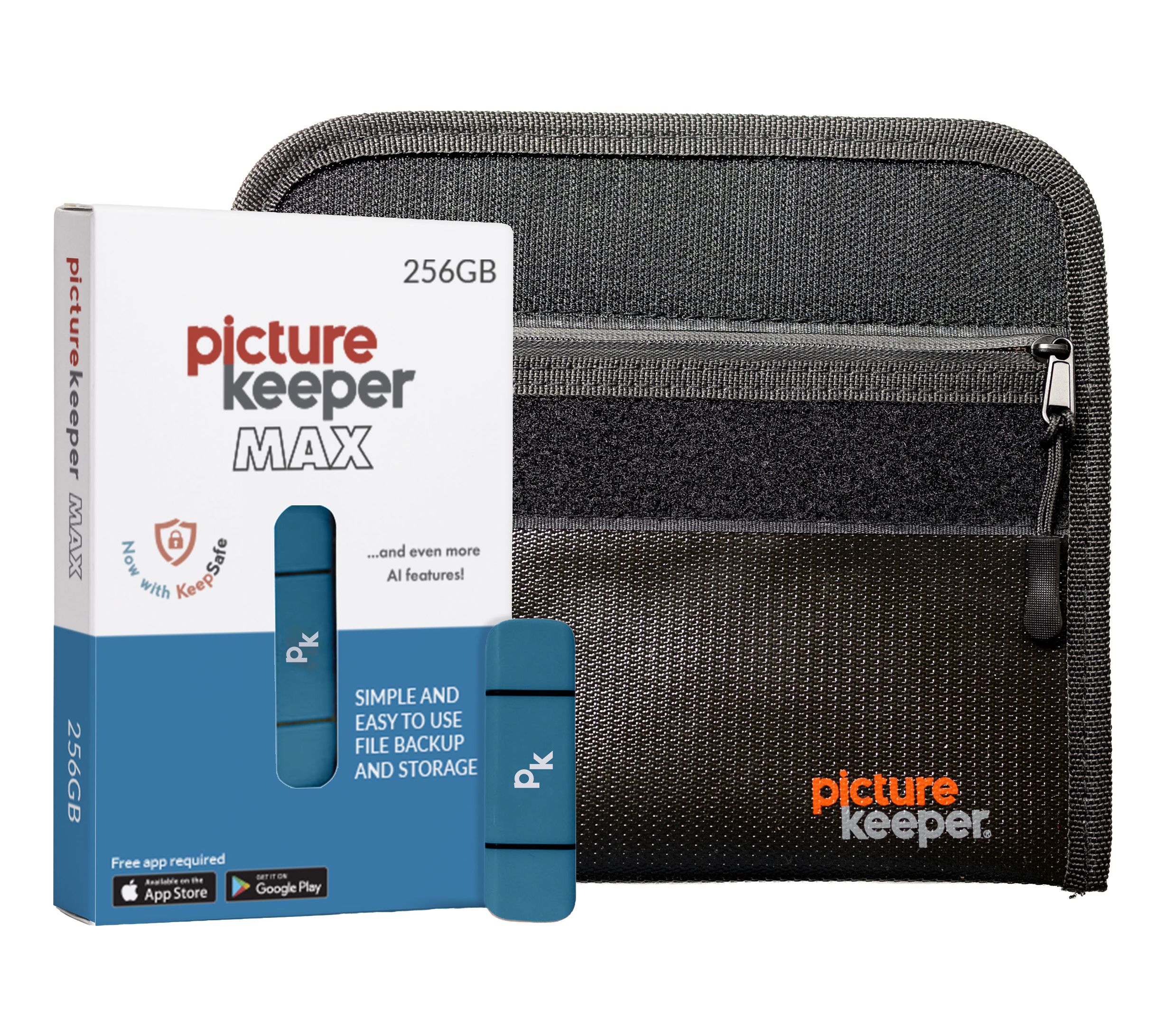 Picture Keeper MAX 256GB + 1 Free Yr KeepSafe + Fire/Water Bag