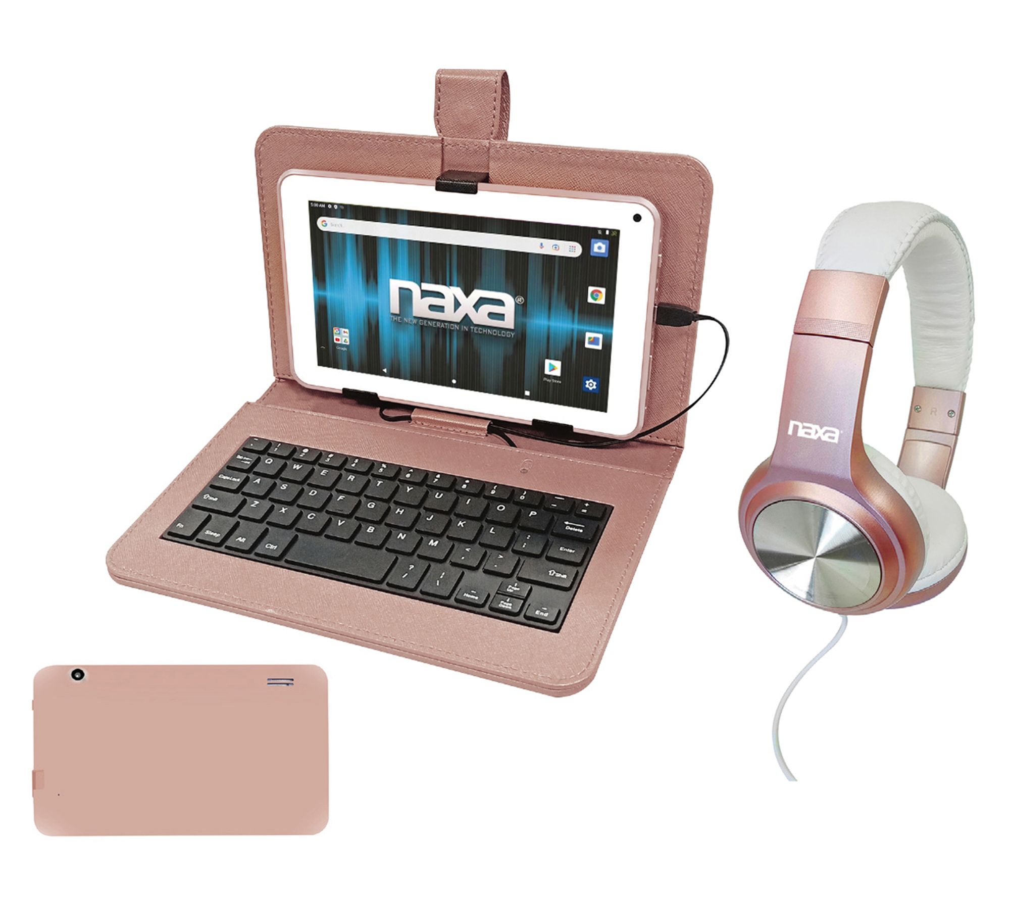 Naxa 7" Core Android 11 Tablet, USB Keyboard Case & Headphones