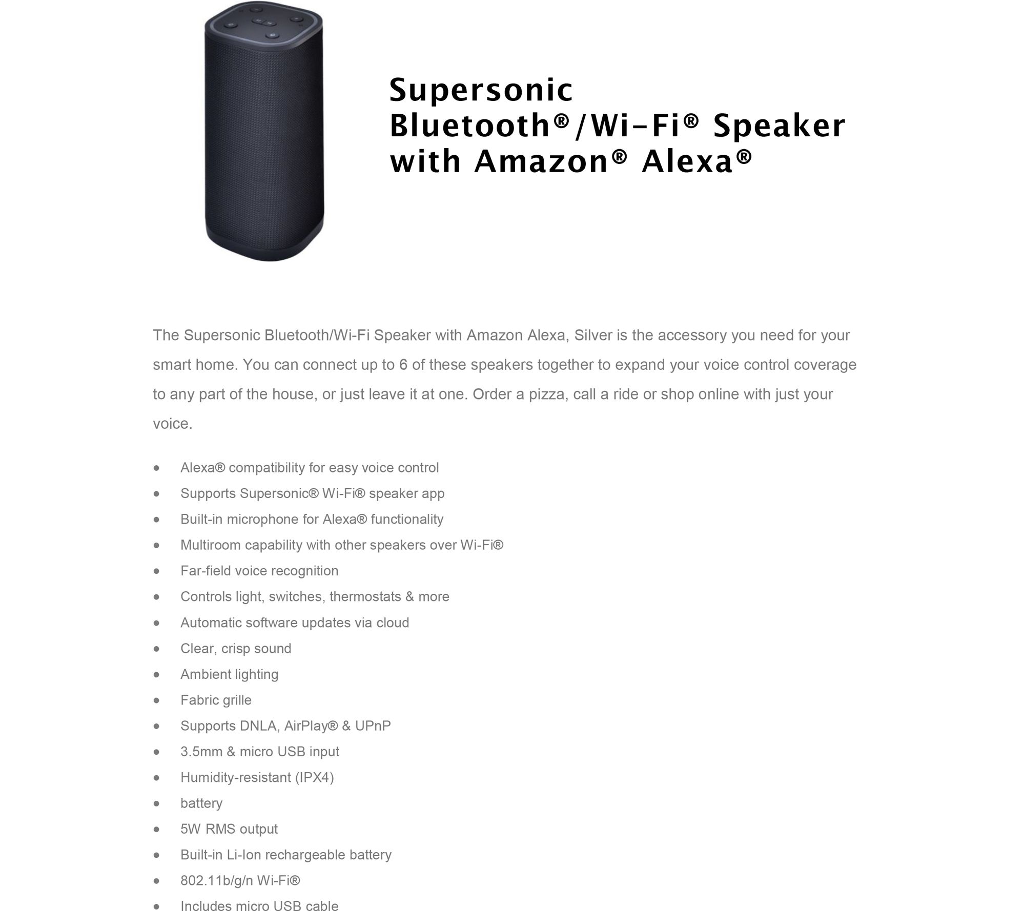 Supersonic fashion portable bluetooth speaker with alexa