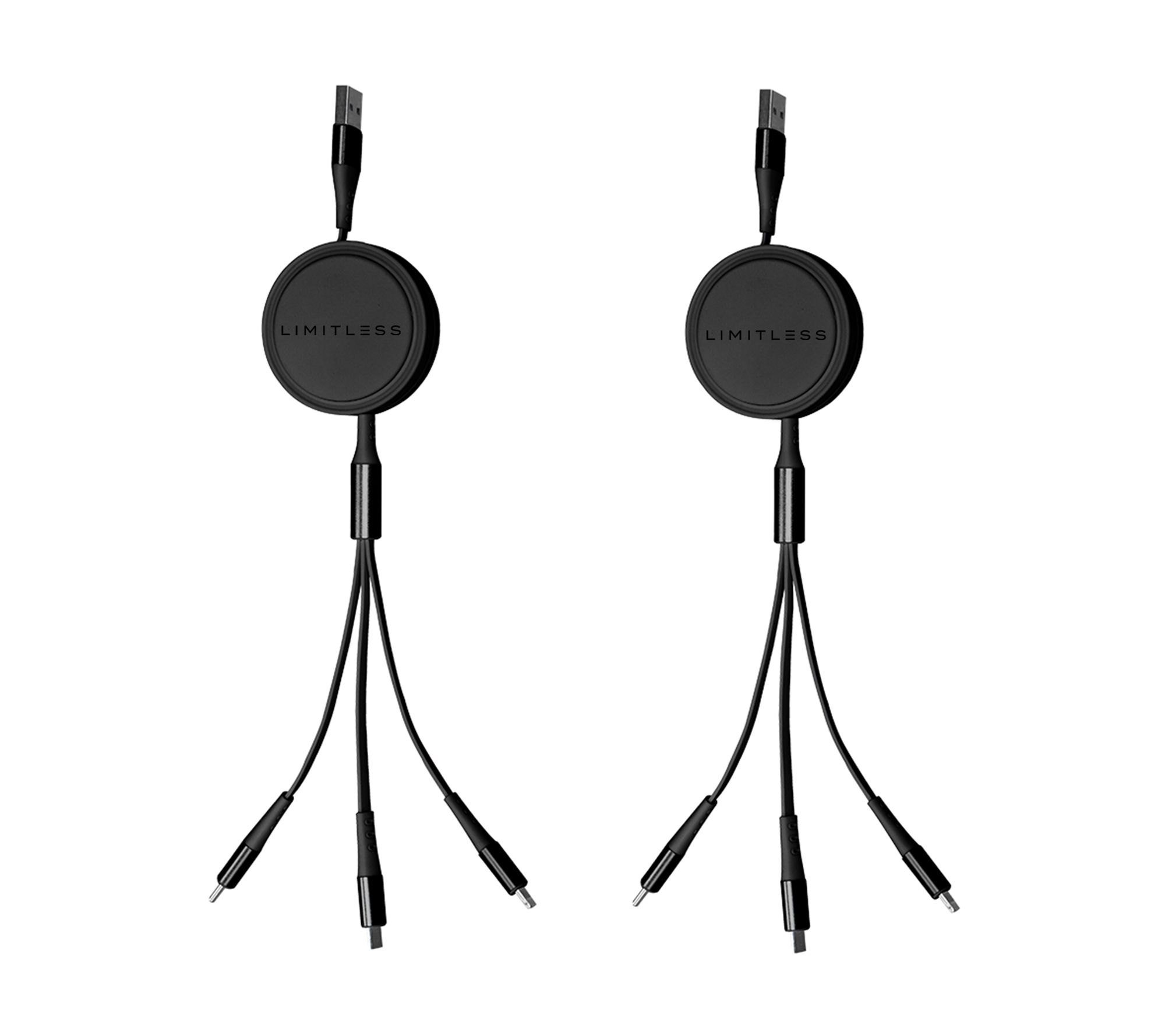 Limitless Set of 2 3-in-1 49" Retractable Charging Cable Hub
