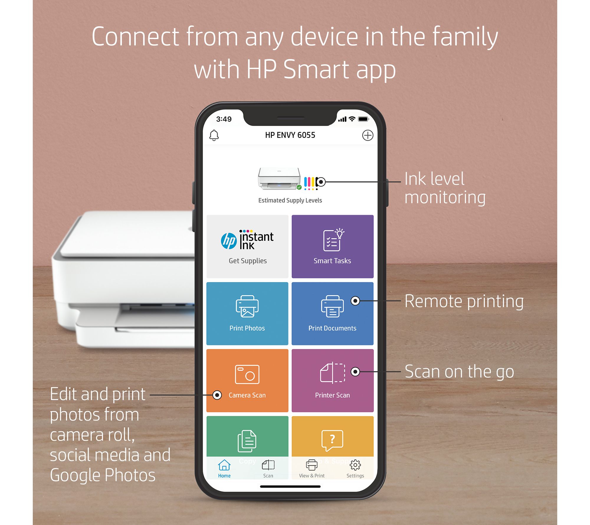 HP Envy 6055 AllInOne Wireless Printer w/ 2mo. Instant Ink