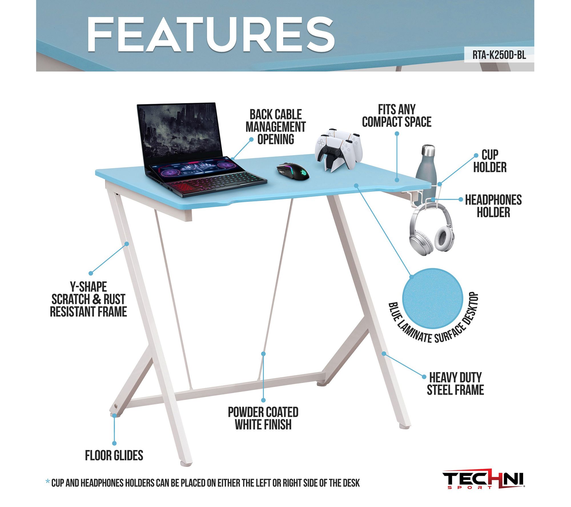 Techni Sport 23.62" Rectangular Kids Computer Gaming Desk