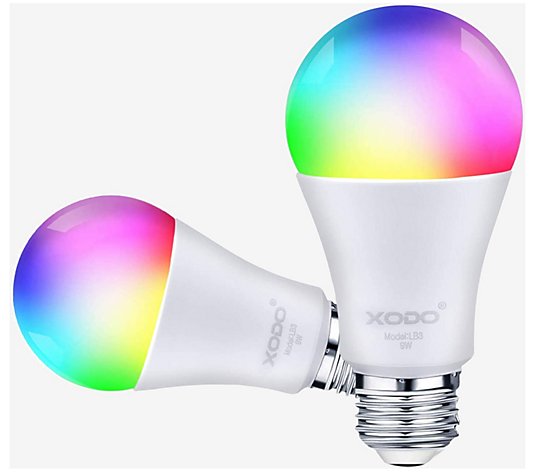 XODO Smart LED Light Bulb 2-Pack Change Color Via Wi-Fi E26 9W