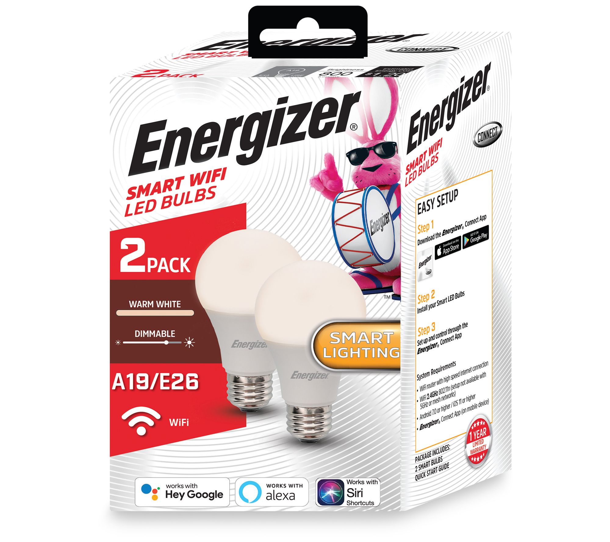 Energizer Set of 2 Smart Warm White Dimmable LED Light Bulbs