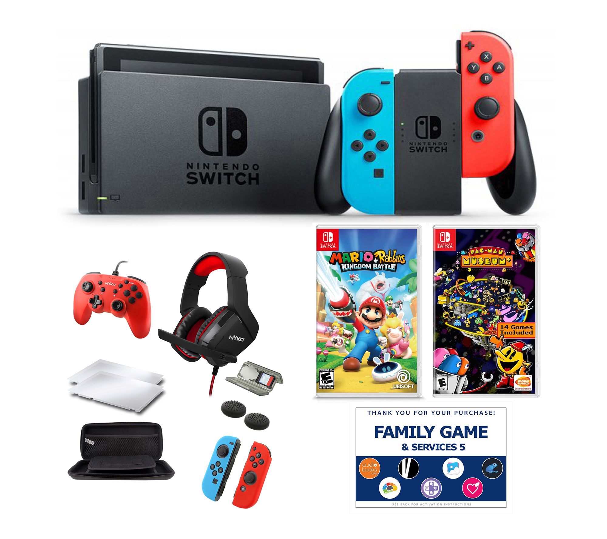 任天堂Switch Nintendo Switch in Neon with 2 Games, Accessories and Voucher