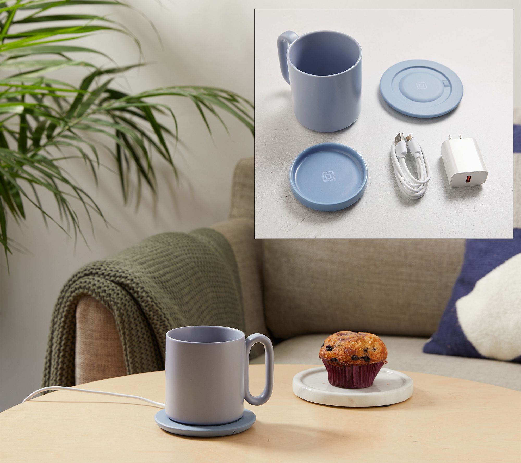 Coffee Mug Warmer Set,Upgrade Double Stainless Steel Coffee Cup Warmer with  Mug,Heated Coffee Mug with Wireless Charge for Home Office Desk Use,12