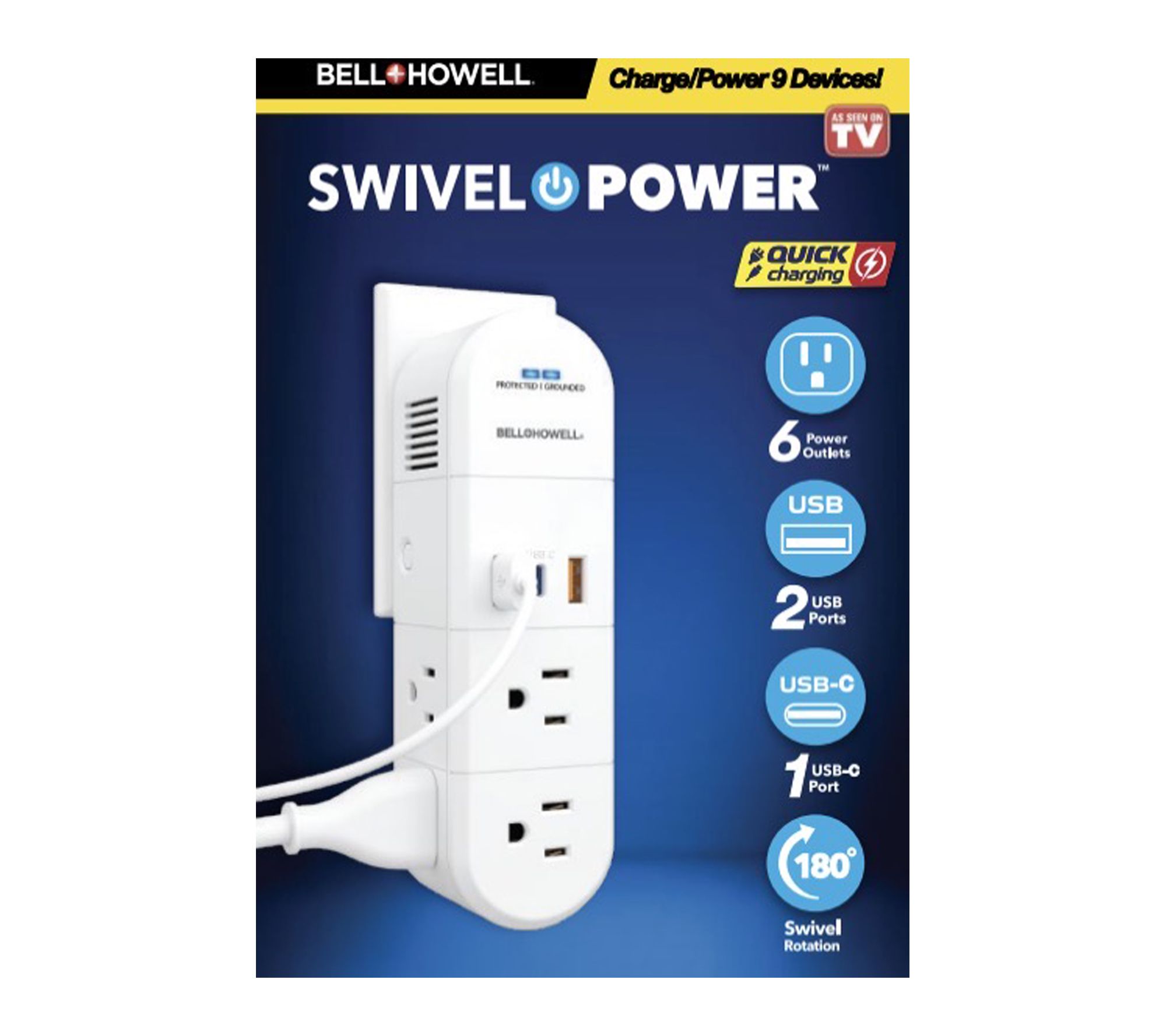 Bell+ Howell Swivel Power 9 Outlet Quick-Charging Surge