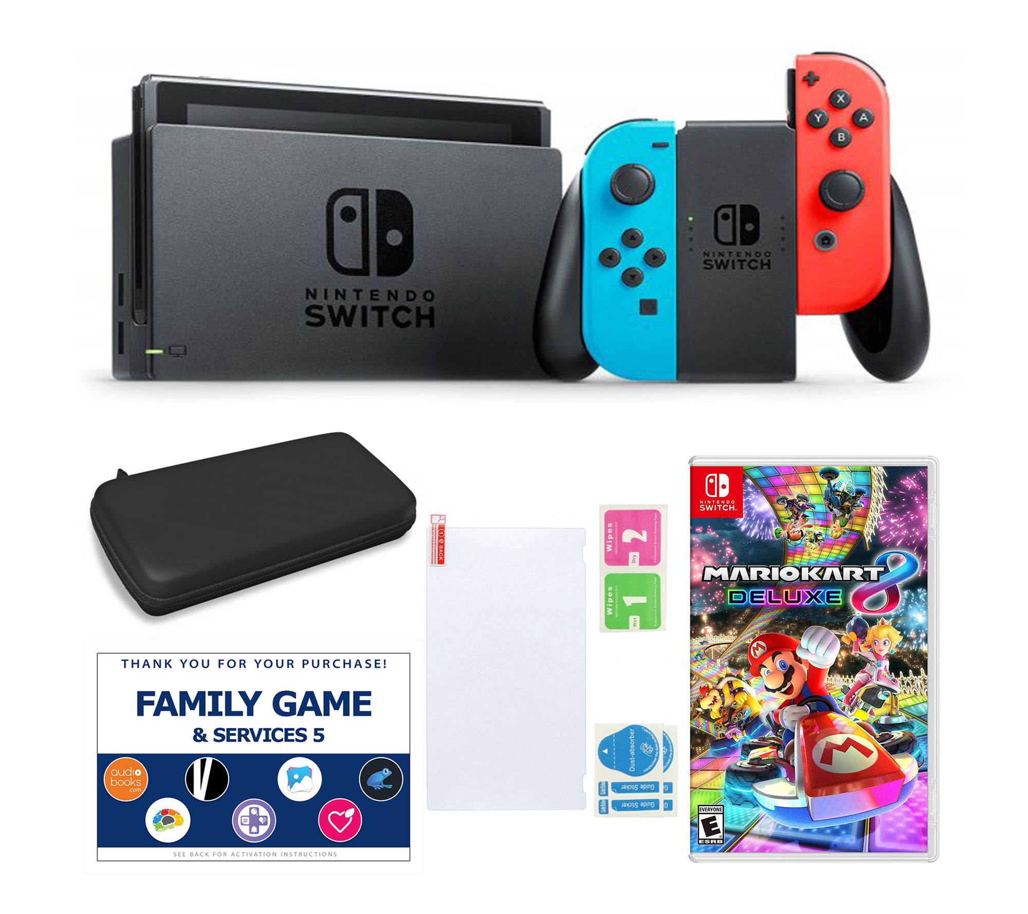 Nintendo Switch in Neon with MarioKart, Acceessories & Voucher