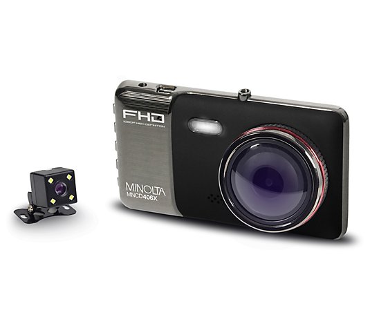 Minolta 1080p Full HD Dash Cam w/ 4" LCD Screen& Rear Camera