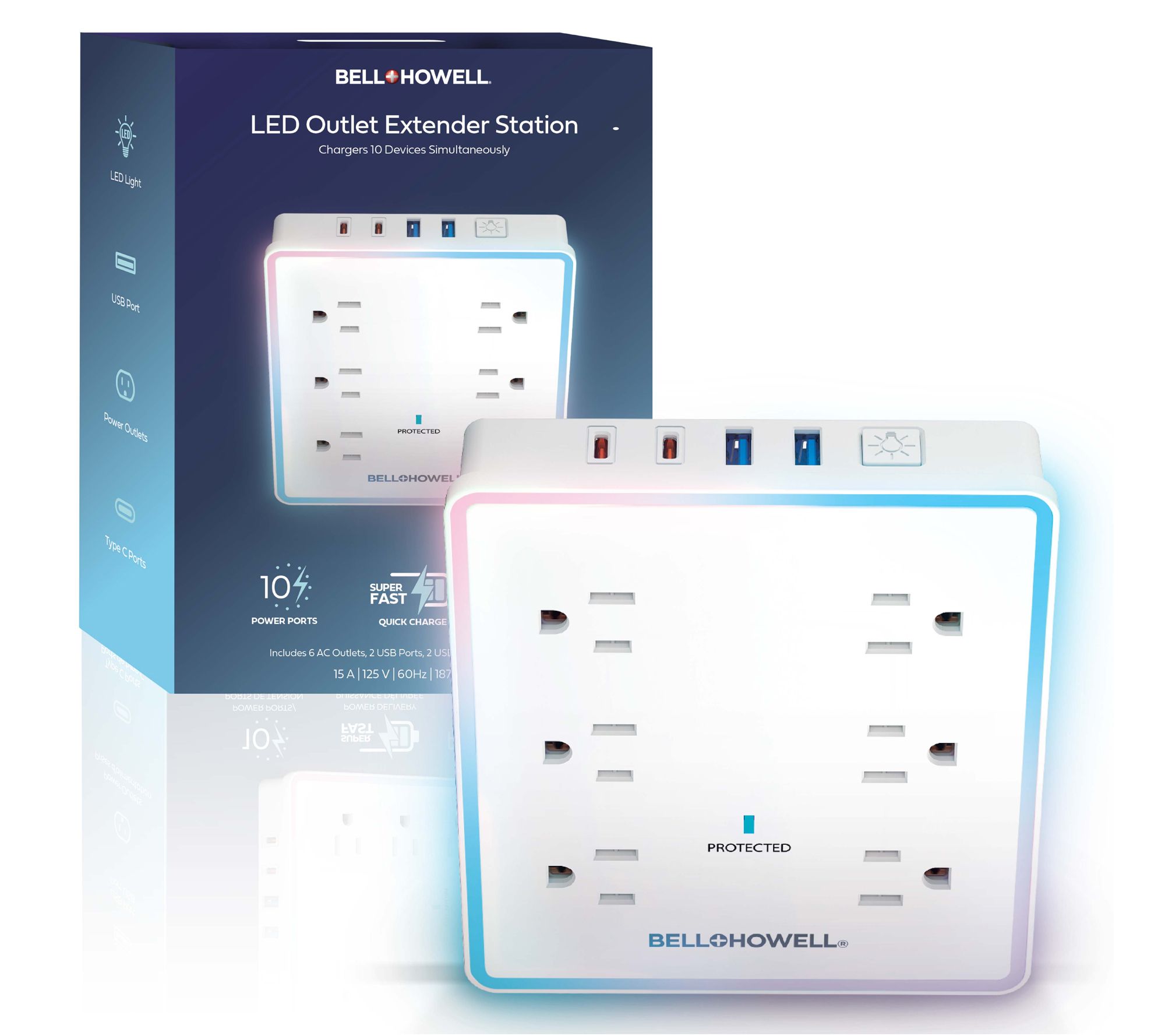 Bell+Howell LED Outlet Extender w/Surge 10 Device