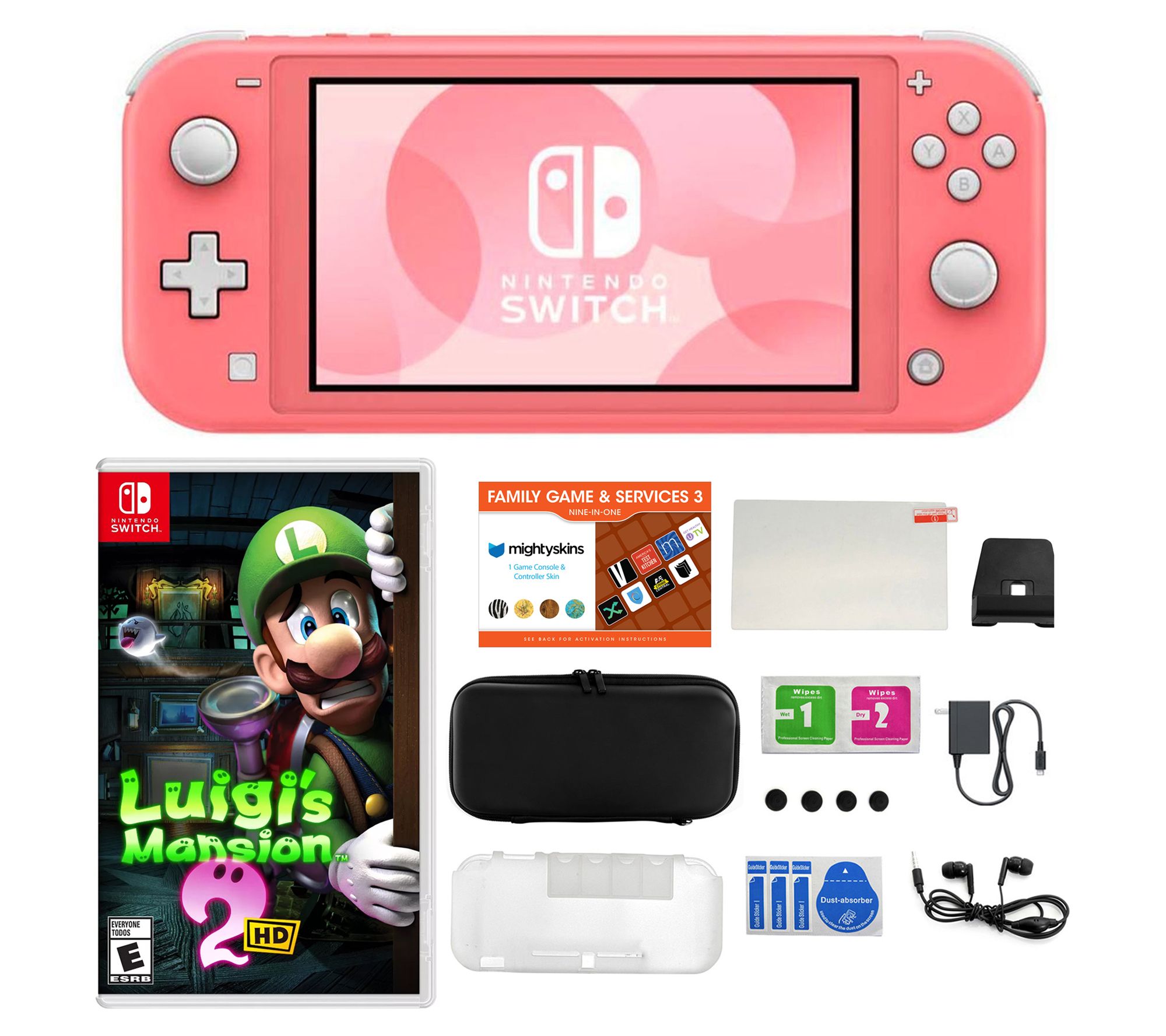 Nintendo Switch Lite w/ Luigi's Mansion 2, Acc Kit & Voucher